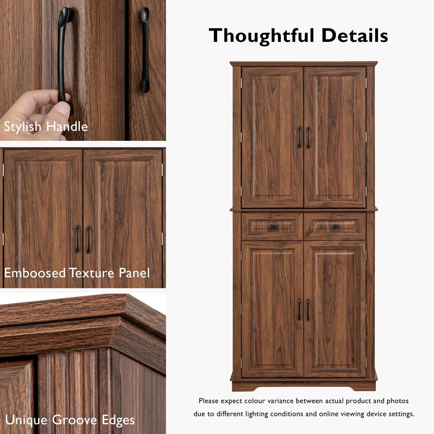 Trygoal 71" Tall Farmhouse Kitchen Pantry Cabinet Freestanding Food Storage Cabinet with Doors 3 Pull-Out Organizers 6 Door Shelves & 2 Drawers Embossed Texture Finish for Kitchen & Dining Room Brown