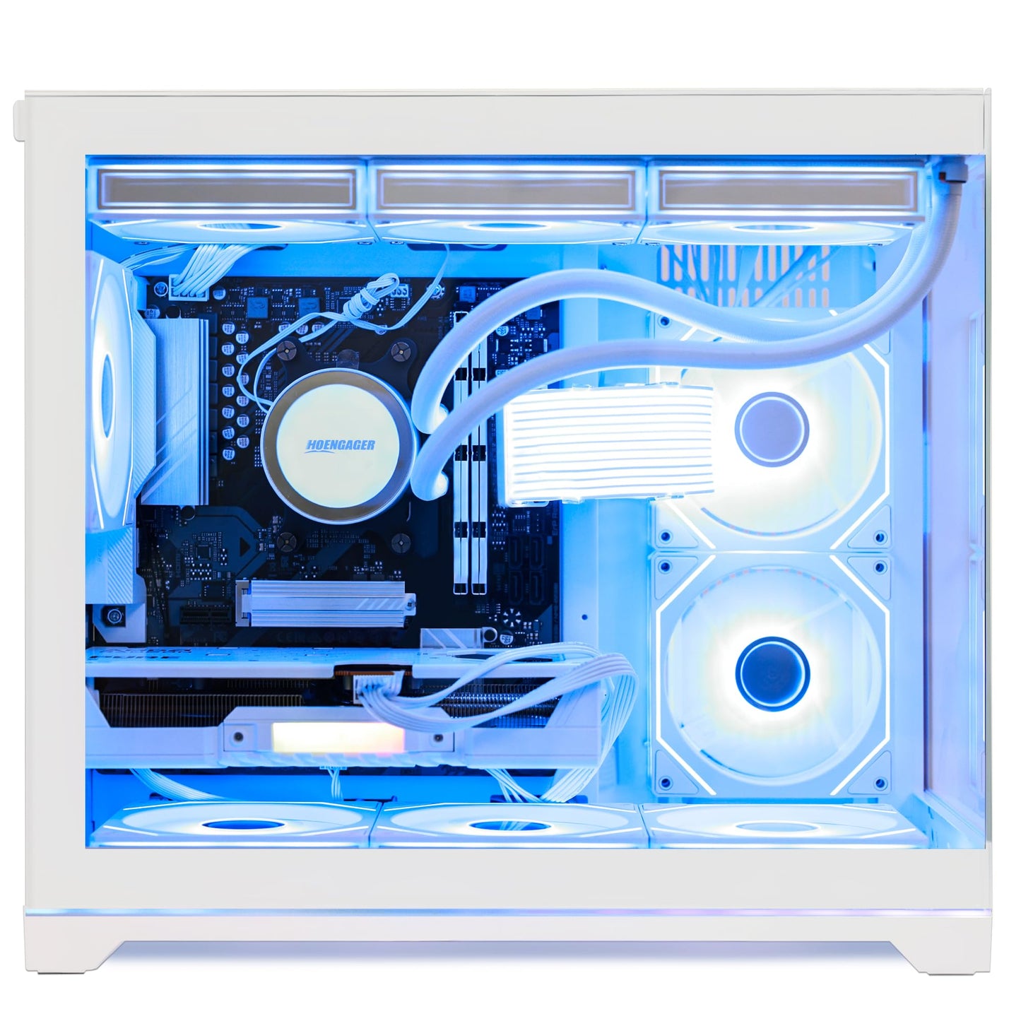 HOENGAGER Software ARGB Control Gaming PC Desktop - AMD Ryzen 7 9800X3D - Radeon RX 9070 XT (16GB) - 32GB DDR5 6000MHz - 1TB PCIe NVMe SSD - White Panoramic Glass Case, RGB Fans, Wi-Fi, Win 11