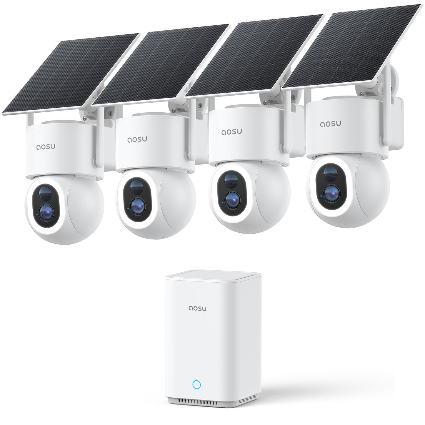 aosu SolarCam D1 Max 4-Cam Kit, 4K Solar Security Cameras Wireless Outdoor, 360° PTZ Auto Tracking & Vehicle Detection, Color Night Vision, No Subscription Required, 1TB Expandable Storage