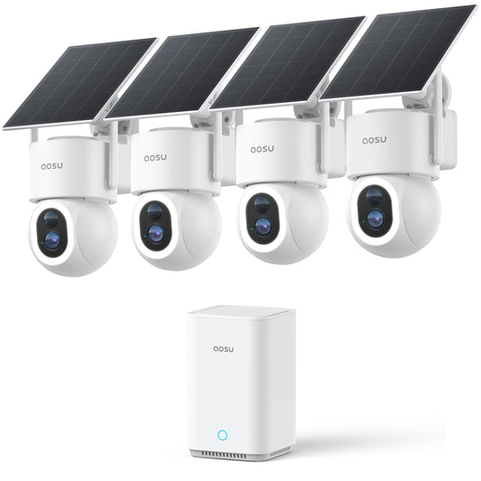 aosu SolarCam D1 Max 4-Cam Kit, 4K Solar Security Cameras Wireless Outdoor, 360° PTZ Auto Tracking & Vehicle Detection, Color Night Vision, No Subscription Required, 1TB Expandable Storage