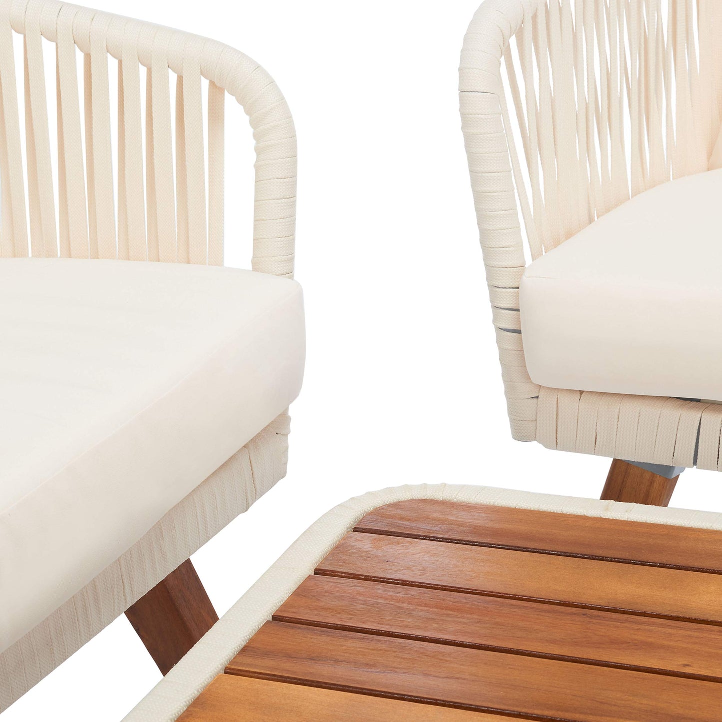 SAFAVIEH Outdoor Collection Ransin Beige/Beige/Natural Solid Wood 4-Piece Conversation Patio Set
