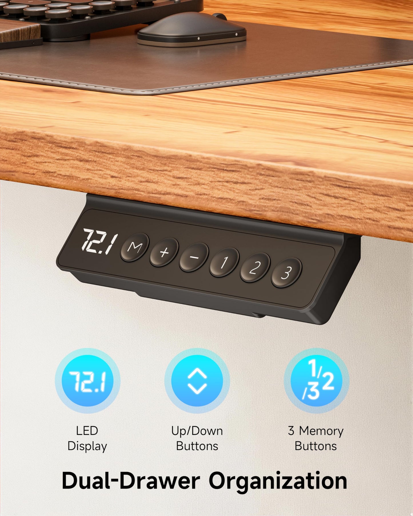 BIZUM Standing Desk with 2 Drawers Computer Desk-Stand up Desk Home Office Gaming Memory Desks C-Clamp Mount Compatible, 48x24 Inch Light Rustic Brown