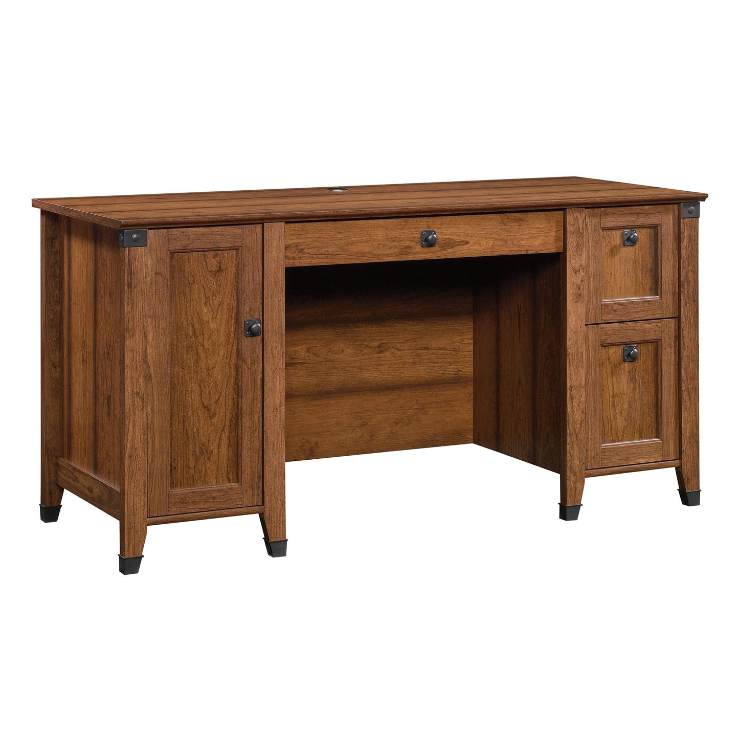 Sauder Carson Forge Rustic Vintage Computer Desk with Drawers Storage, in Washington Cherry finish