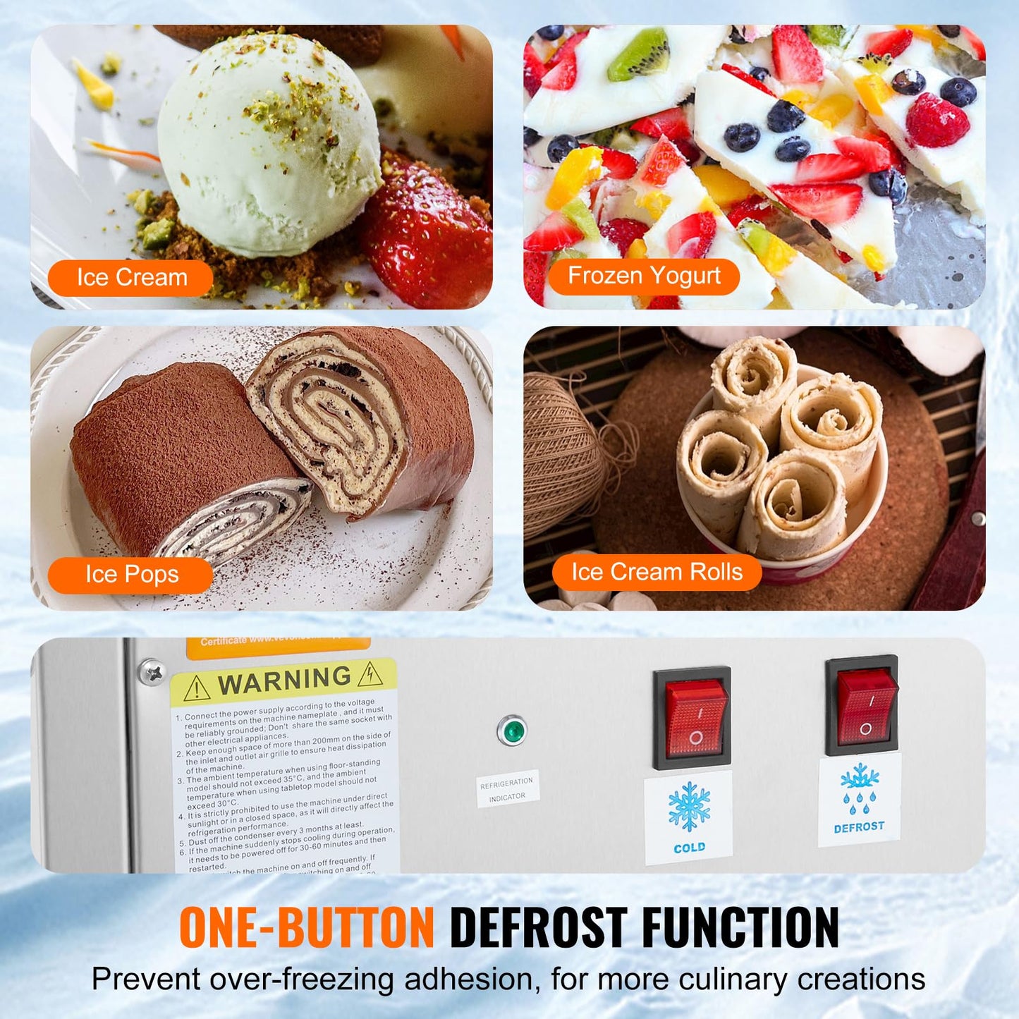 VEVOR Commercial Ice Roll Maker,Stir-Fried Yogurt Cream Machine 220W, Ice Cream Roll Machine with 9.4" x 11" Square Pan, Button Defrost Method with Food Shovels Perfect for Bars,Cafes Dessert Shops