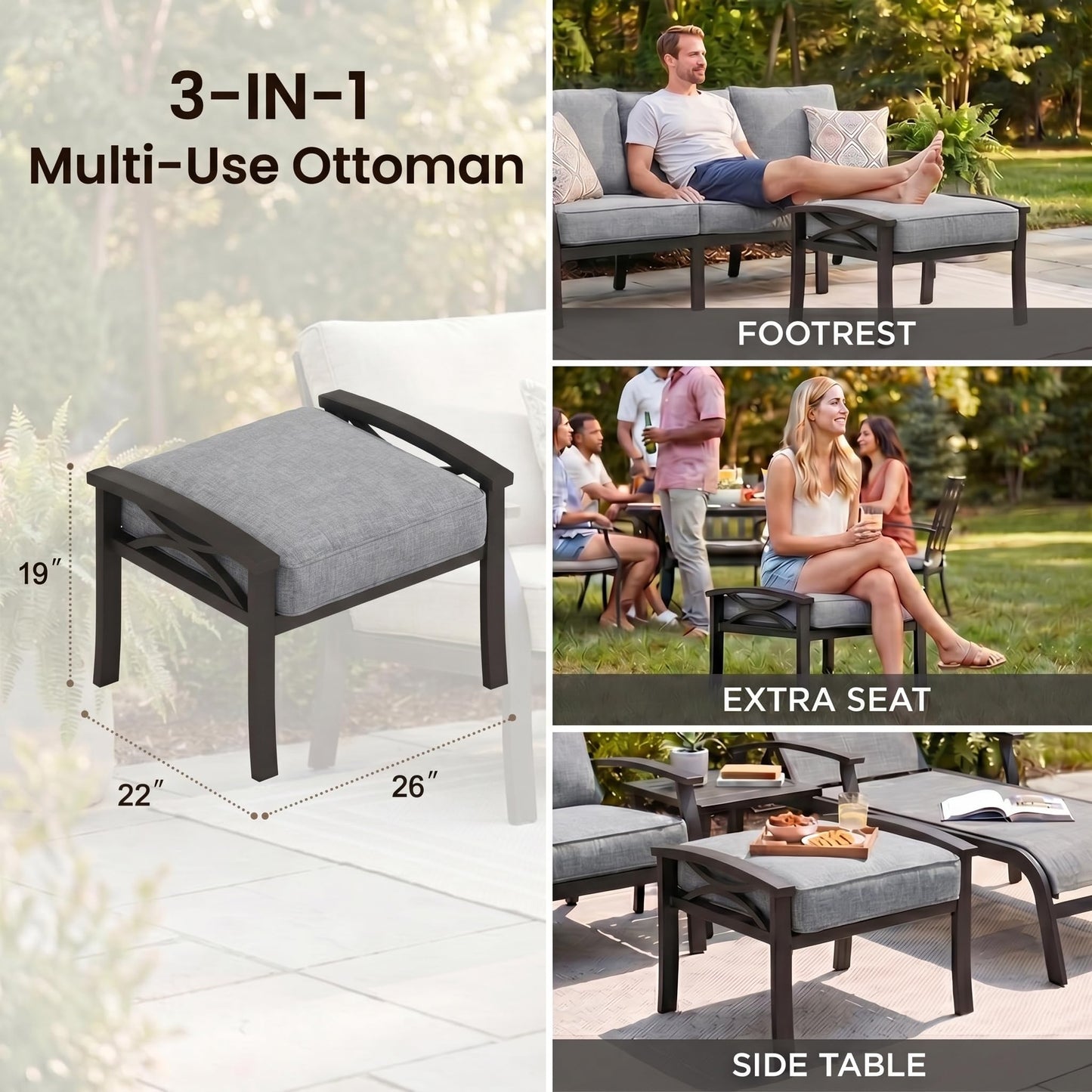 RoyalCraft 7-Pieces Outdoor Patio Furniture Set, Outdoor Metal Sectional Furniture with Cushions, Outdoor Conversation Seating Set with Coffee Table for Balcony, Backyard, Garden, Deck, Grey