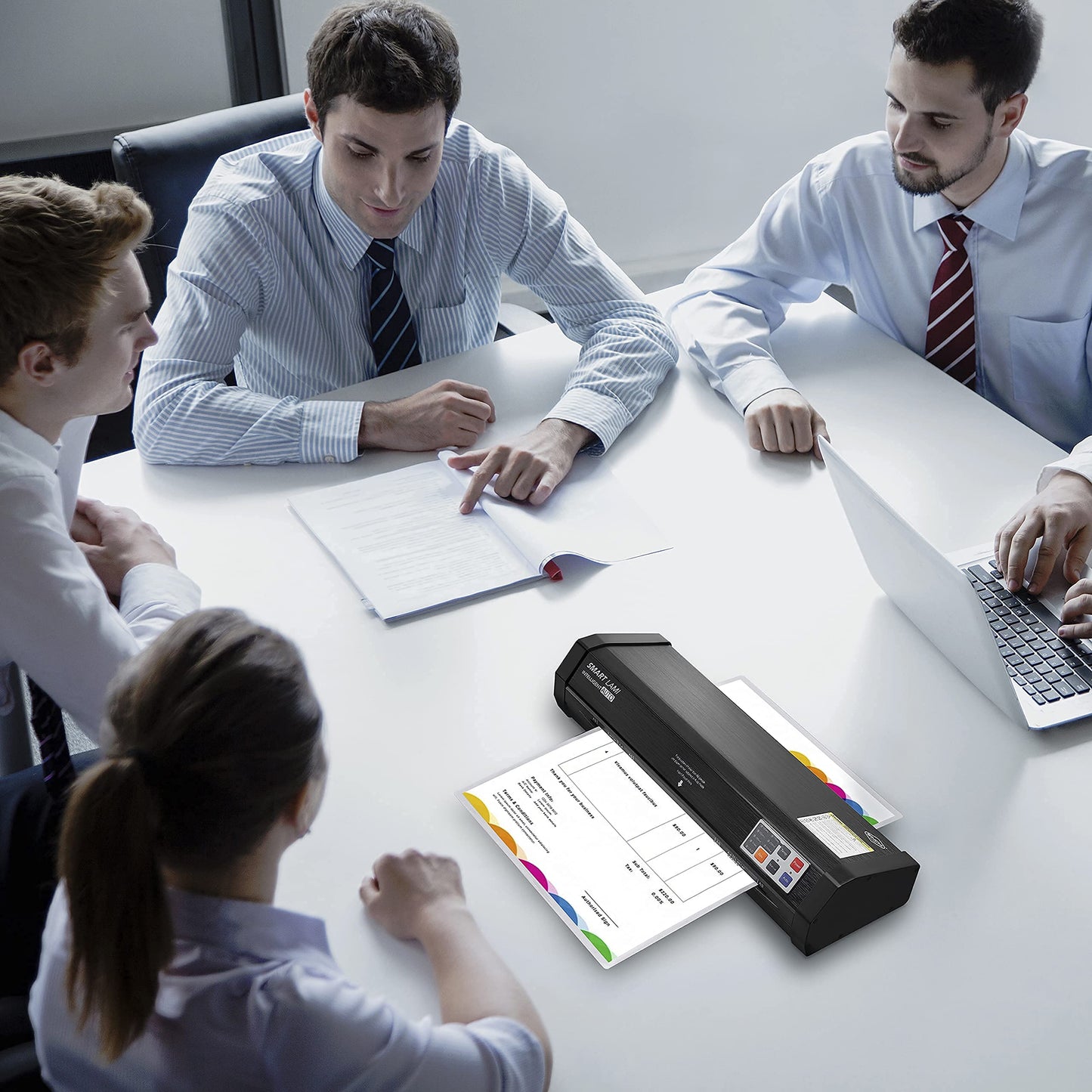 SINCHI Auto Sense 13" Heavy-Duty Laminator for Business & School, 3–10 Mil, 50s Warm-Up, 17s/Sheet, Works with Cardstock & Dark Prints, Never-Jam, Laminates 11x17, Includes 10 Sheets