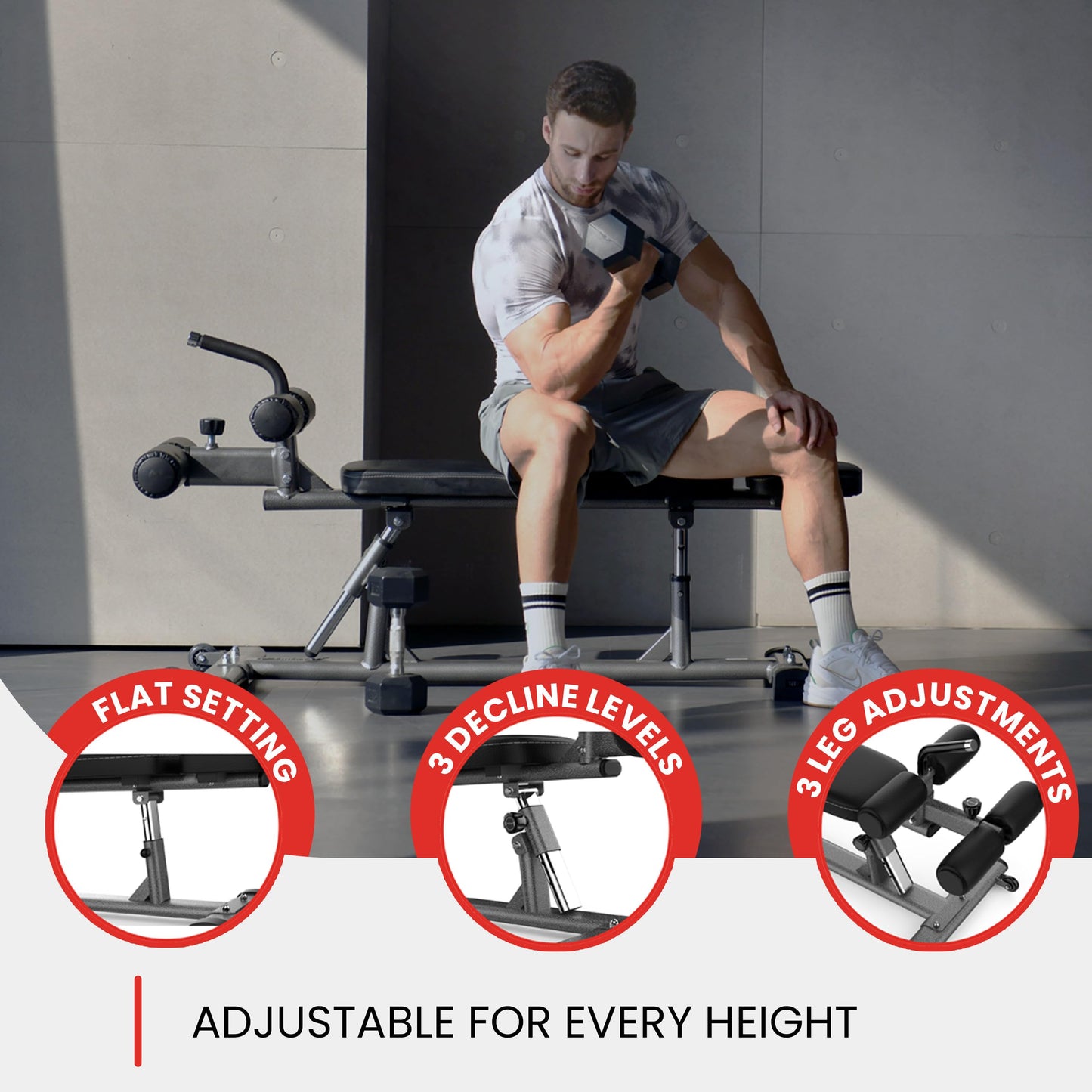Finer Form Sit Up Bench with Reverse Crunch Handle for Ab Bench Exercises - Abdominal Exercise Equipment with 3 Adjustable Height Settings