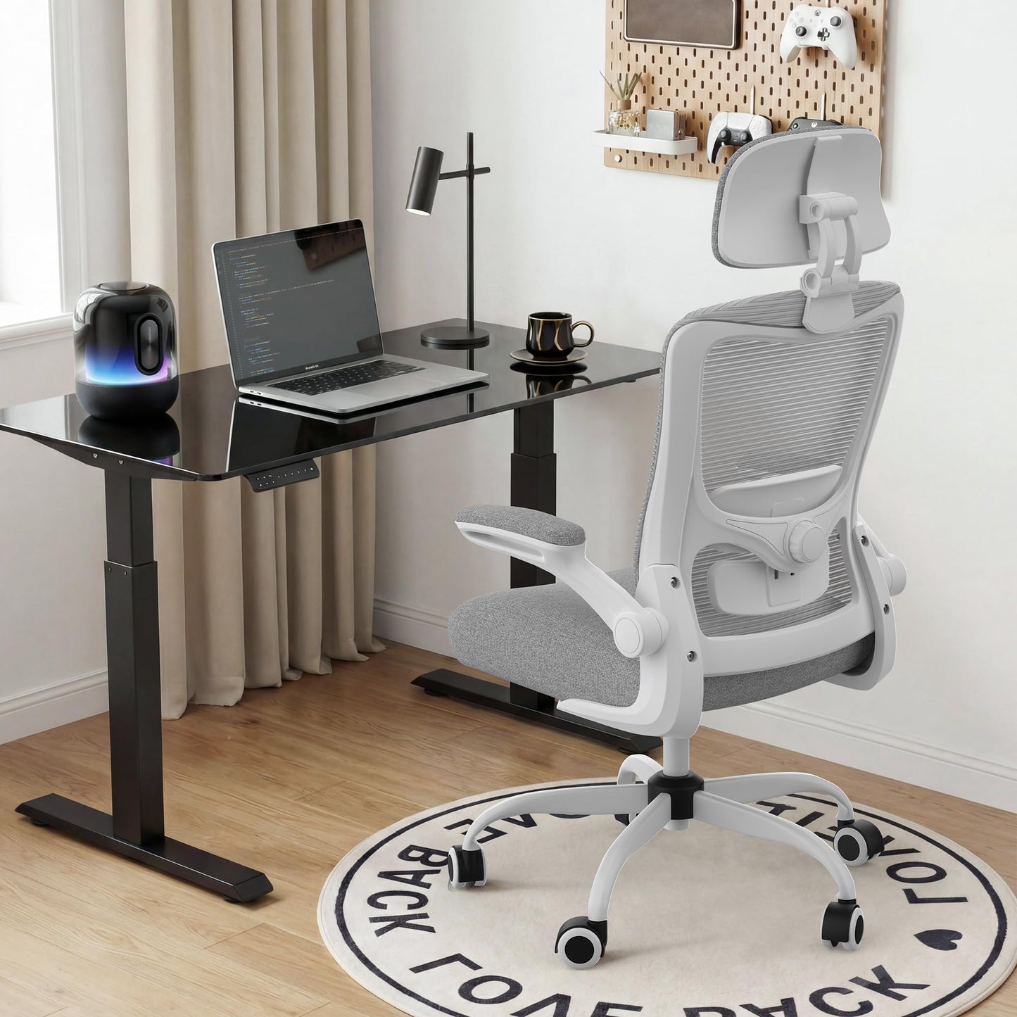 Ergonomic Office Chair, High Back Mesh Office Chair with Adjustable Lumbar Support, Flip-Up Armrests, Swivel Computer Desk Chair for Home Office