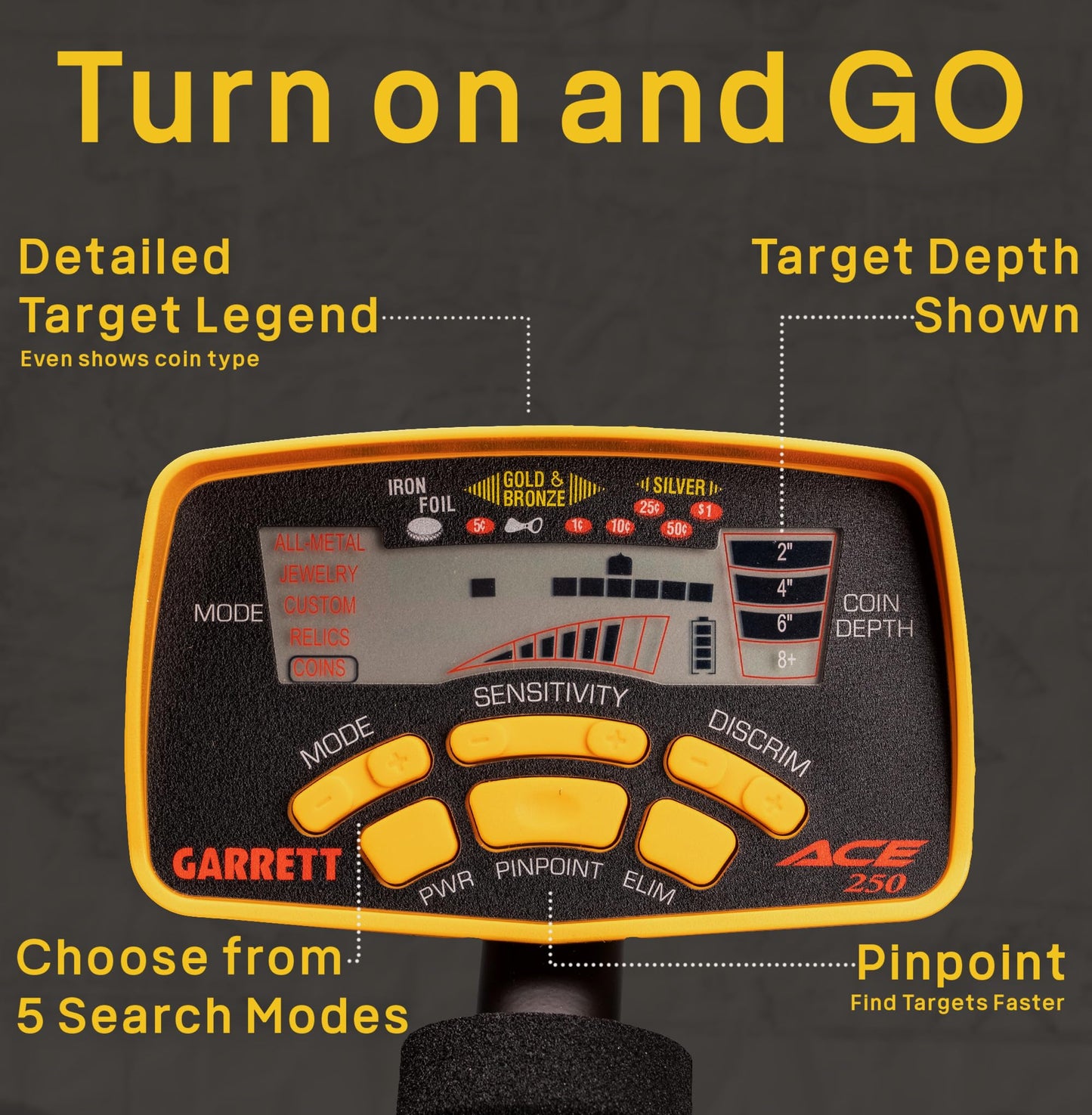 Garrett Ace 250 Metal Detector with Submersible Search Coil