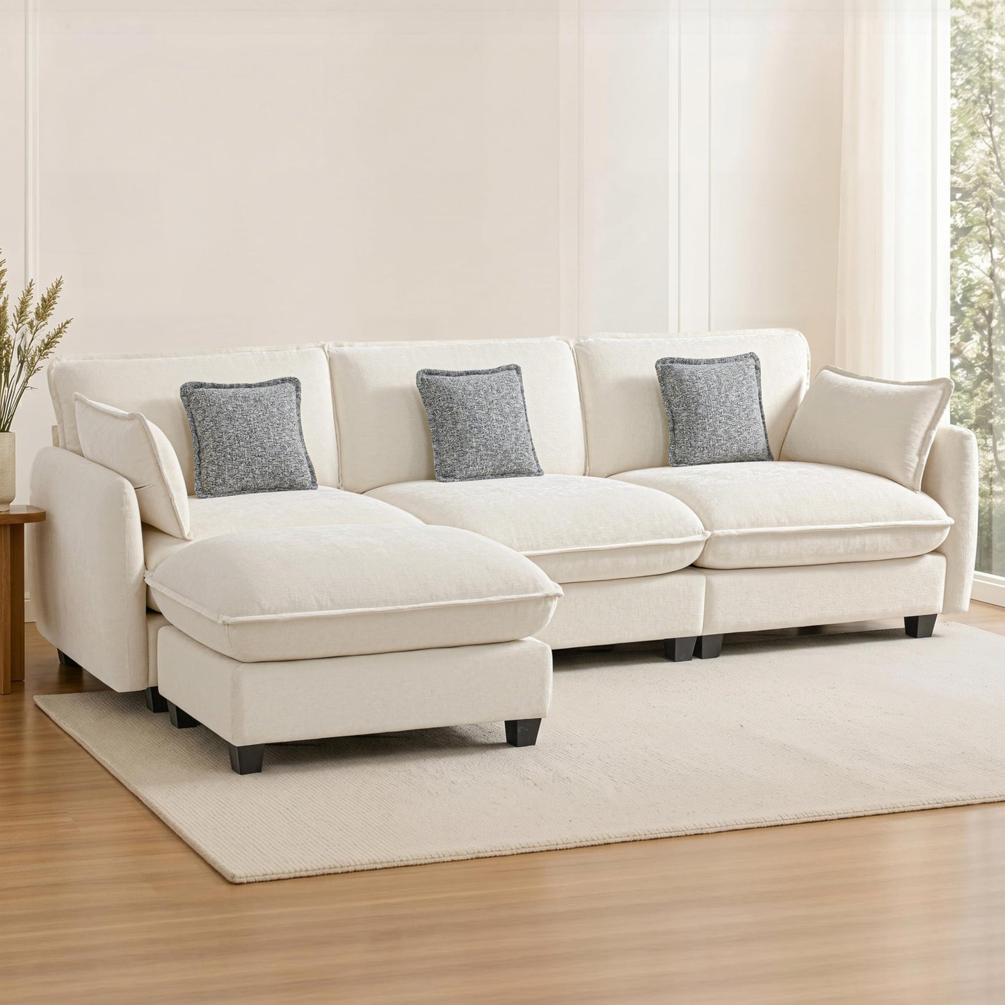 MCombo 117" Oversized Cloud Sectional Couch, Sectional Sofa with FSC Certified, L Shaped Couch with Ottoman for Living Room, Chenille S0701 (Beige)