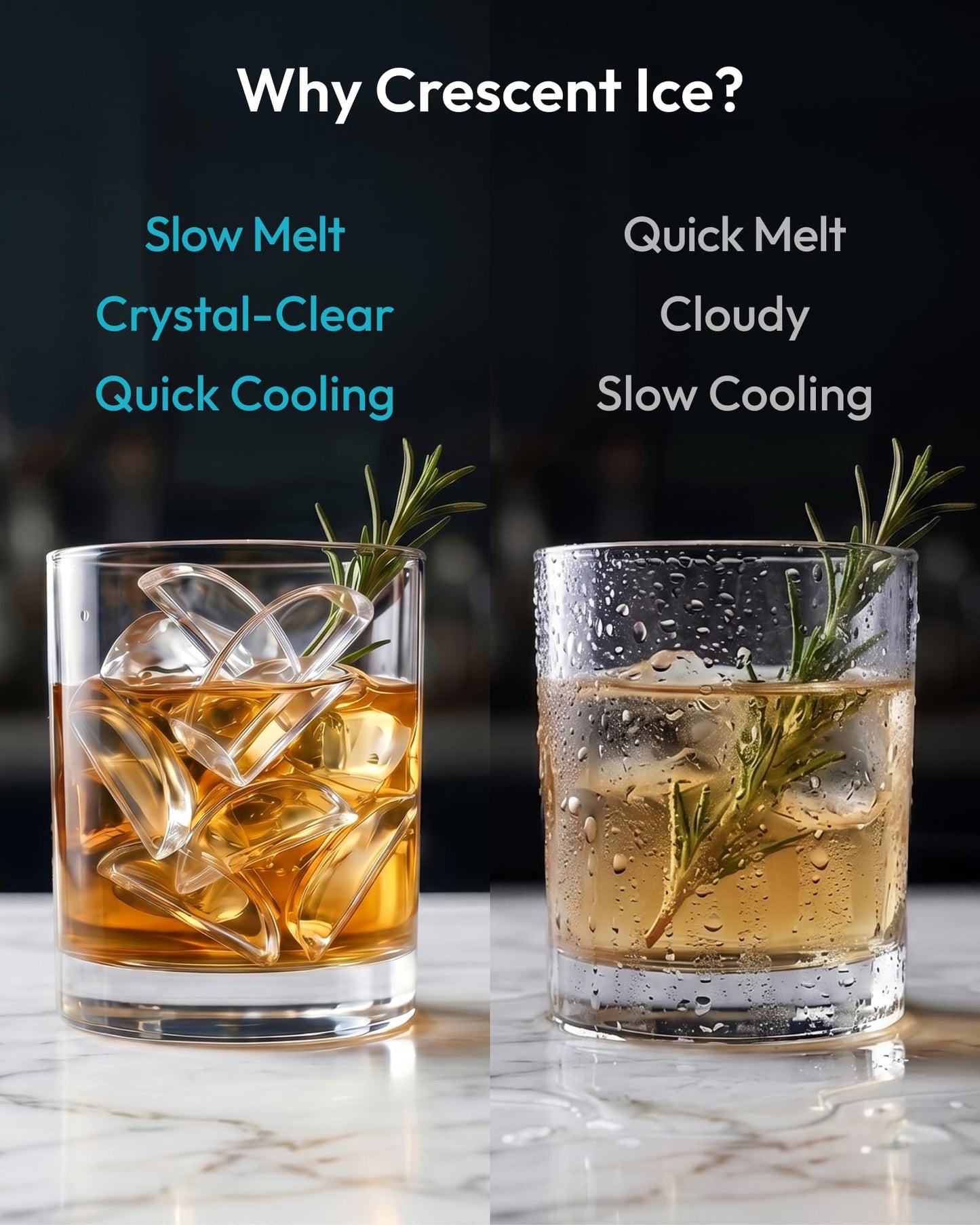 EUHOMY Countertop Crescent Ice Maker, 16Pcs in 12Mins, 35Lbs/24H, Auto Deep Cleaning, Timer, Adjustable Ice Thickness, Portable Ice Cube Maker for Whiskey/Coffee/Soft Drinks