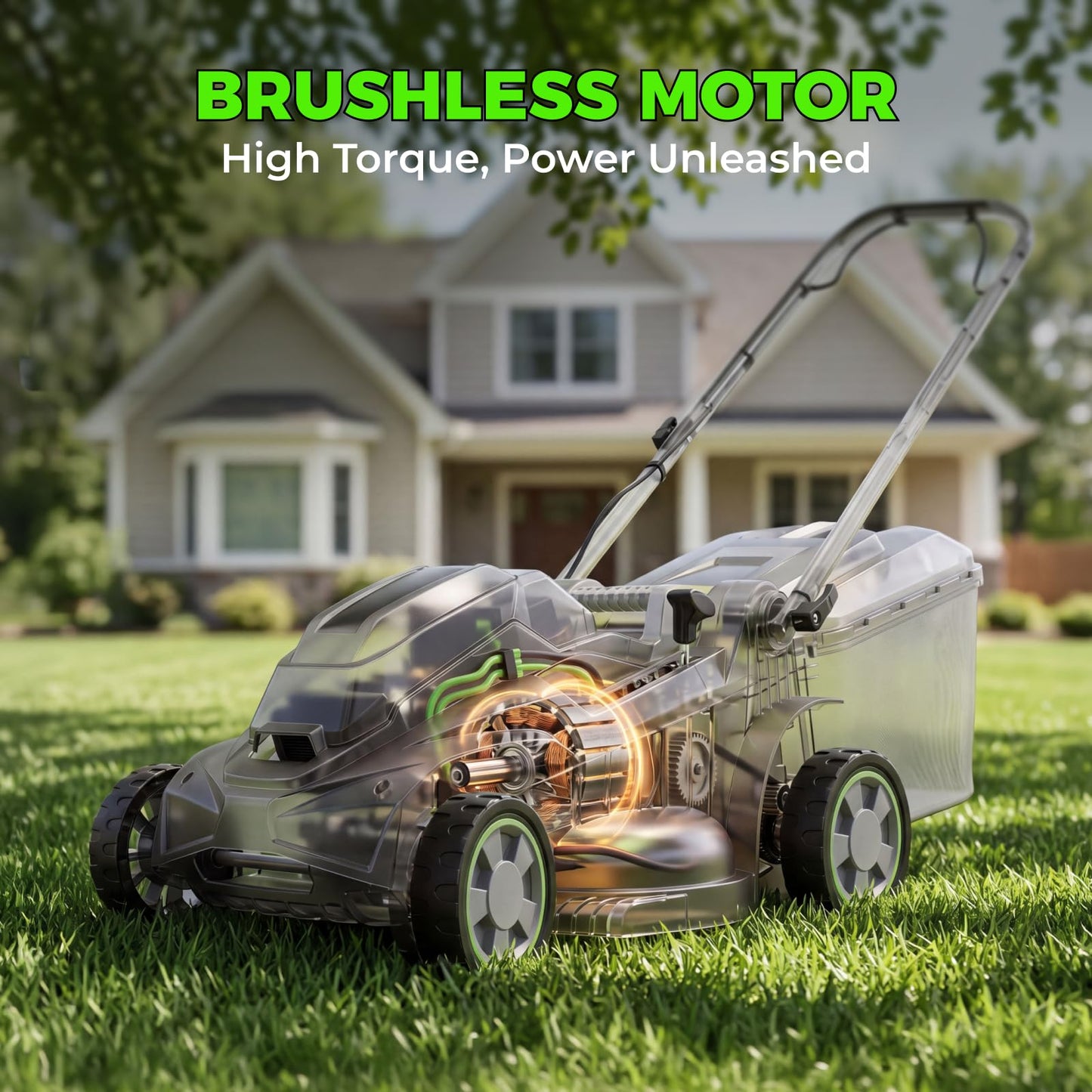 NovorikX 40V 17-Inch Cordless Lawn Mower, Brushless Electric Lawn Mower with Dual 4.0Ah Batteries & Charger, 6 Cutting Heights, 2-in-1 Mulching & Bagging