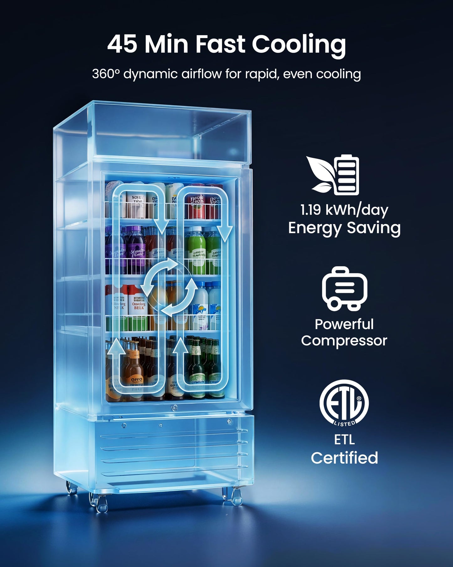 ICEVIVAL Commercial Beverage Refrigerator, 6 cu.ft Glass Door Drink Cooler with LED Lightbox & Lock, 32-50℉ Adjustable Temperature, ETL Certified Display Fridge for Bar, Restaurant & Shop