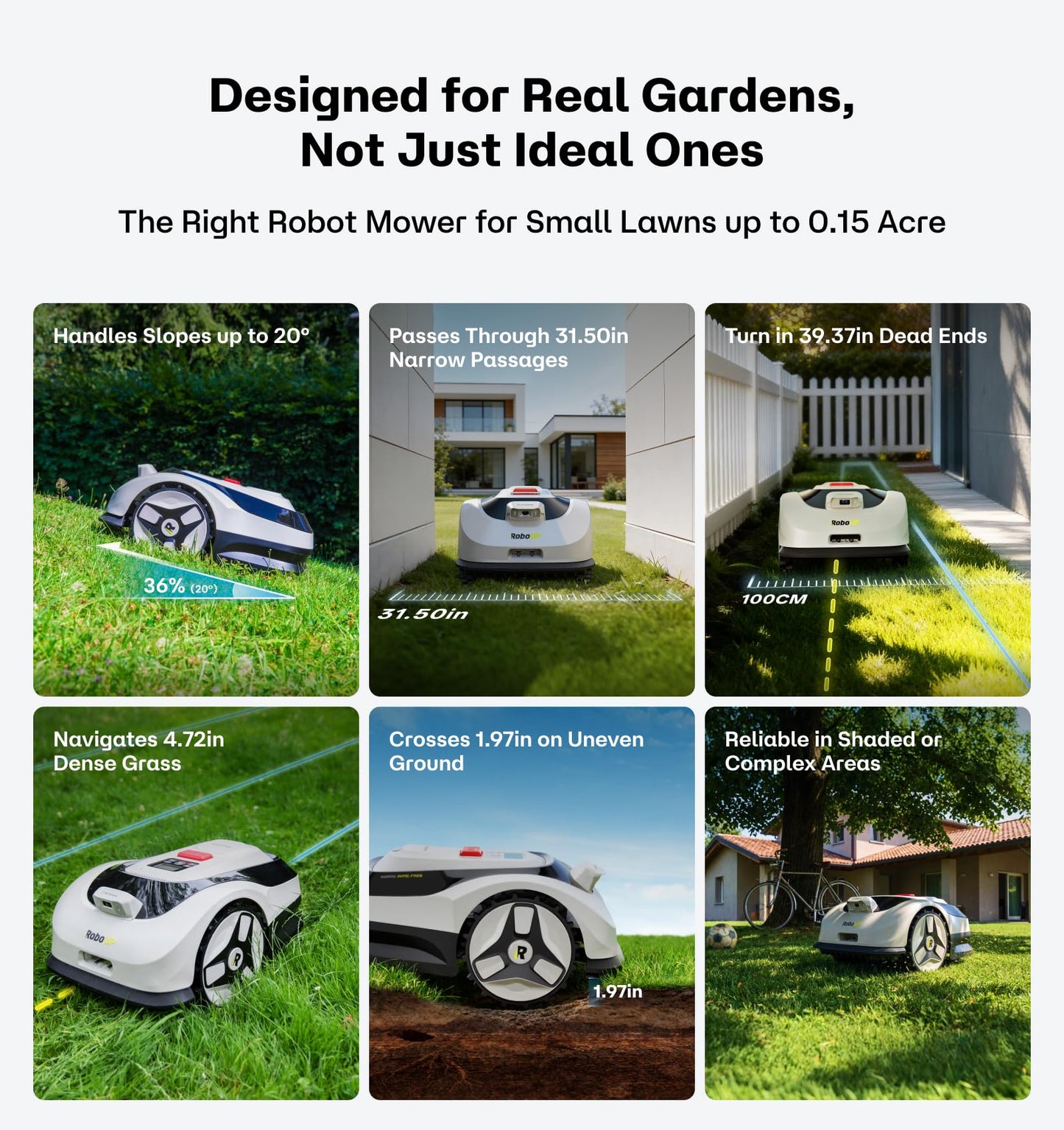 RoboUP Raccoon 2 SE Robot Lawn Mower with Garage, Auto Mapping Robotic Lawnmower for 0.15 Acre with APP Control, Vision Navigation, 20°Slope, Ideal Robot Mower for Small Lawns