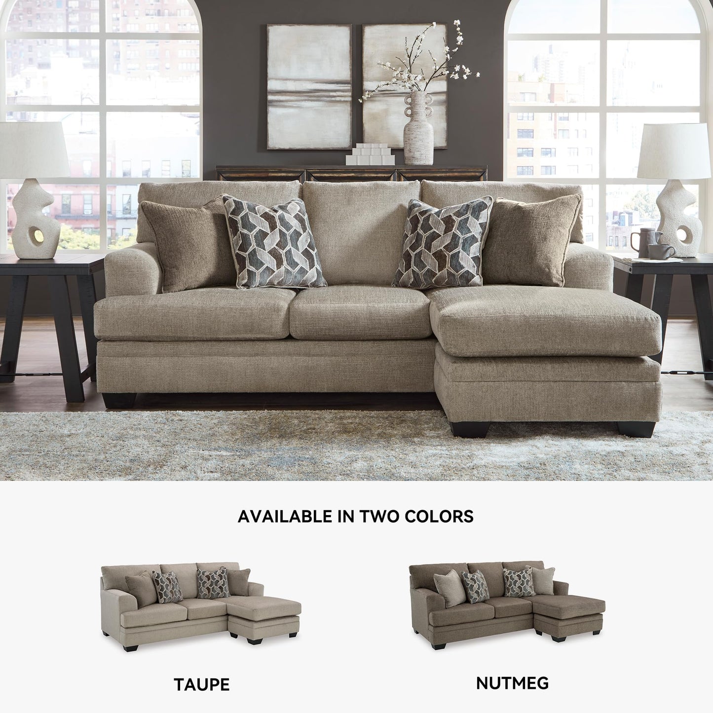 Signature Design by Ashley Stonemeade Casual Right-Arm Facing Sofa Chaise with 4 Toss Pillows, Light Brown