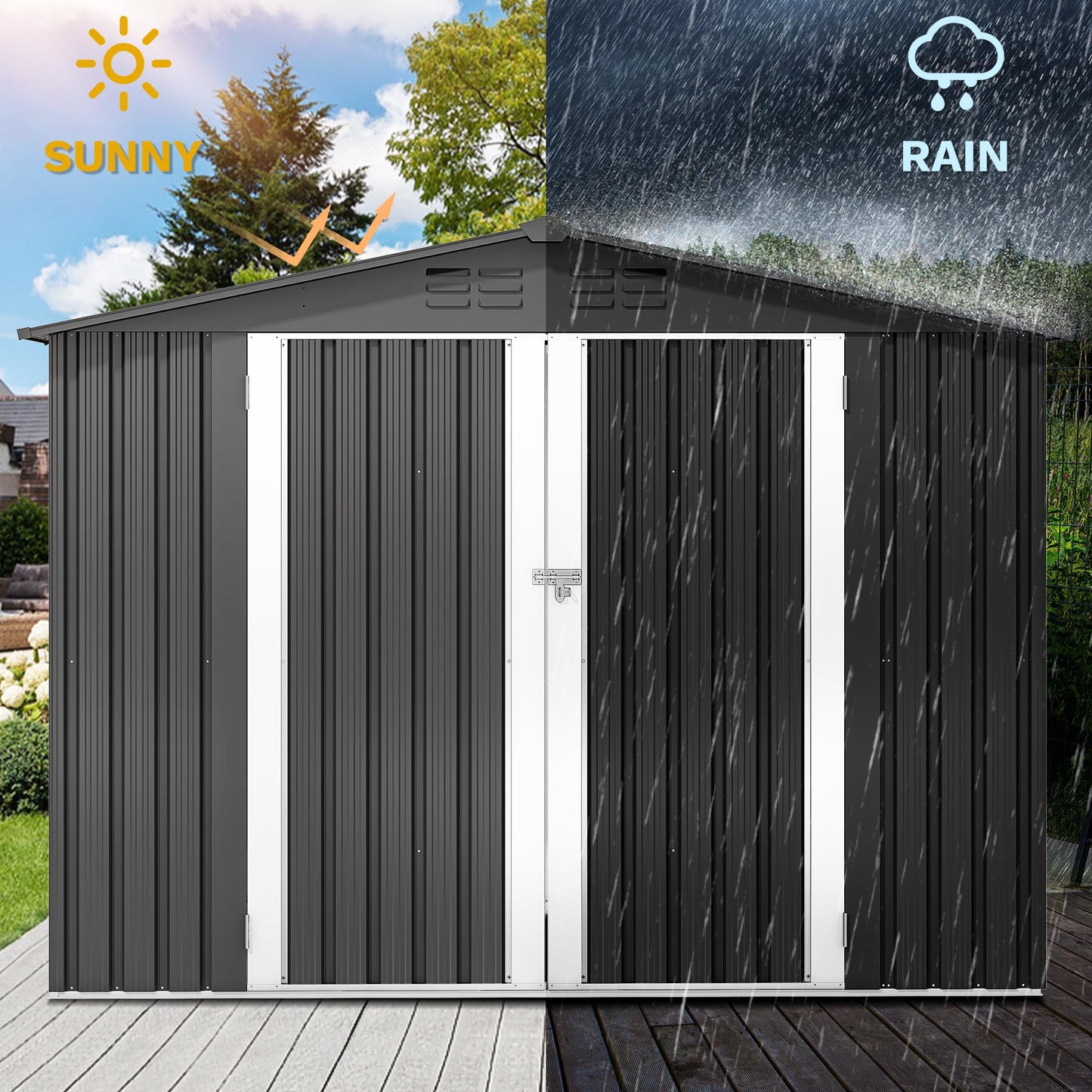 DWVO 7x5ft Metal Outdoor Storage Shed, Waterproof Tool Shed Heavy-Duty Storage Unit with Lockable Door and Vents, Ideal for Bicycles, Tools, Lawnmowers, Backyards, Patios, Lawns - Dark Gray