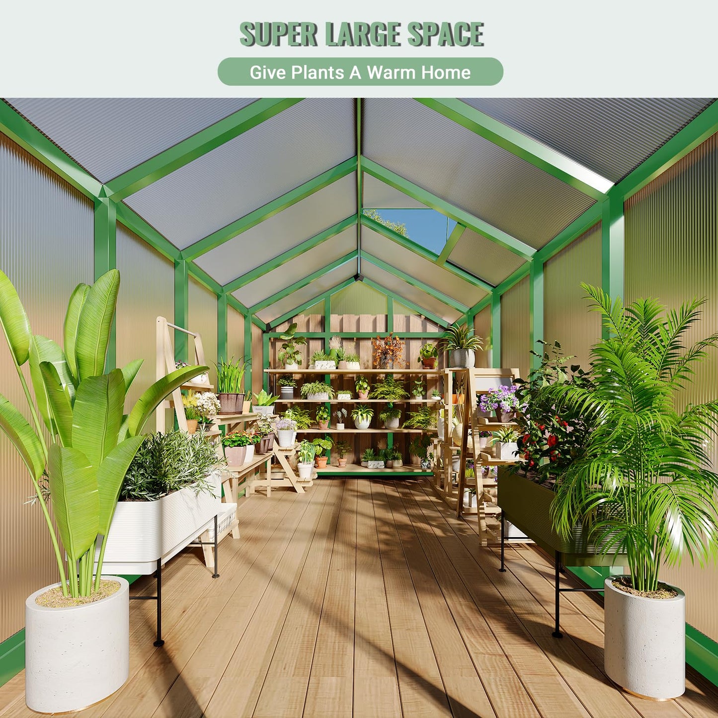 Greenhouse, 6x10 Ft Outdoor Greenhouses, Accessible Green House with Roof Vents and Sliding Doors, Aluminum Frame Polycarbonate Greenhouses, Large Greenhouse for Outdoor Gardens and Backyards, Green