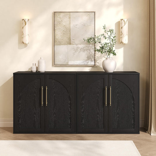 Garvee Arched Storage Cabinet with 2 Adjustable Shelves, Small Modern Farmhouse Sideboard Buffet Cabinet, Media Console Credenza with Anti-Tip Kit, for Living Room, Kitchen, Coffee Bar (Set of 2)