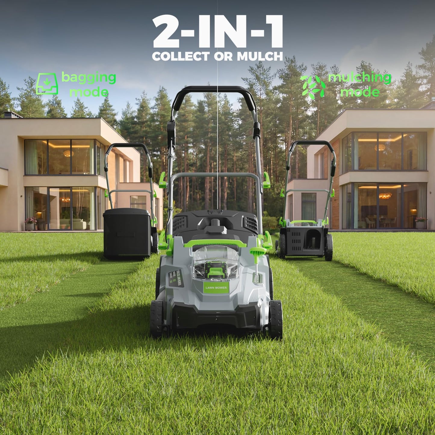 40V Cordless Lawn Mower, 17 Inch Electric Battery Powered Lawn Mower with 2x4.0Ah Batteries, 6 Height Adjustment, 50L Grass Bag, 1200W Brushless Motor, 40min Runtime for 500㎡ Yard