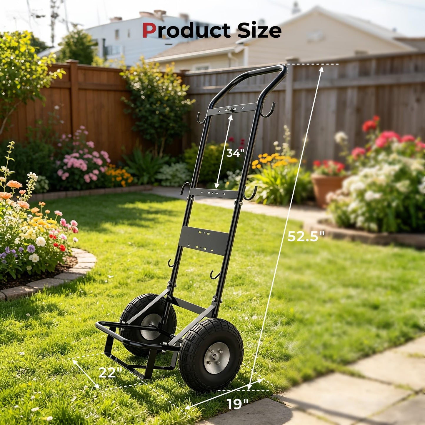 CAMPLUX Dolly Hand Cart for Portable Tankless Water Heaters, 220 lb. Capacity, 10" Pneumatic Wheels, 4 Side Hooks, Mobile Hot Water Washing Station for Horse Stables, Pet Grooming, Hunting & Camping