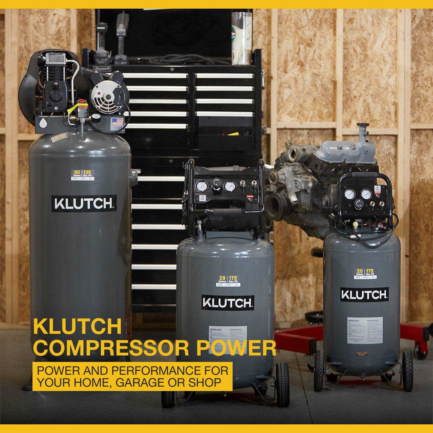 Klutch 20-Gallon Air Compressor, 2 HP, 120 Volts, 175 PSI