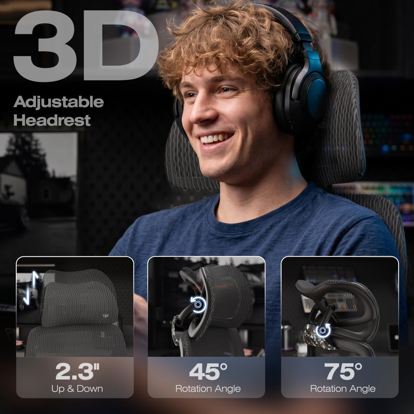 ELABEST X100 Ergonomic Mesh Office Chair with Footrest, Big and Tall Home Desk Chair with 5D Flip-Up Arms, Adjustable 3D Lumbar Support, Gaming & Executive Computer Chair, Night Reaper