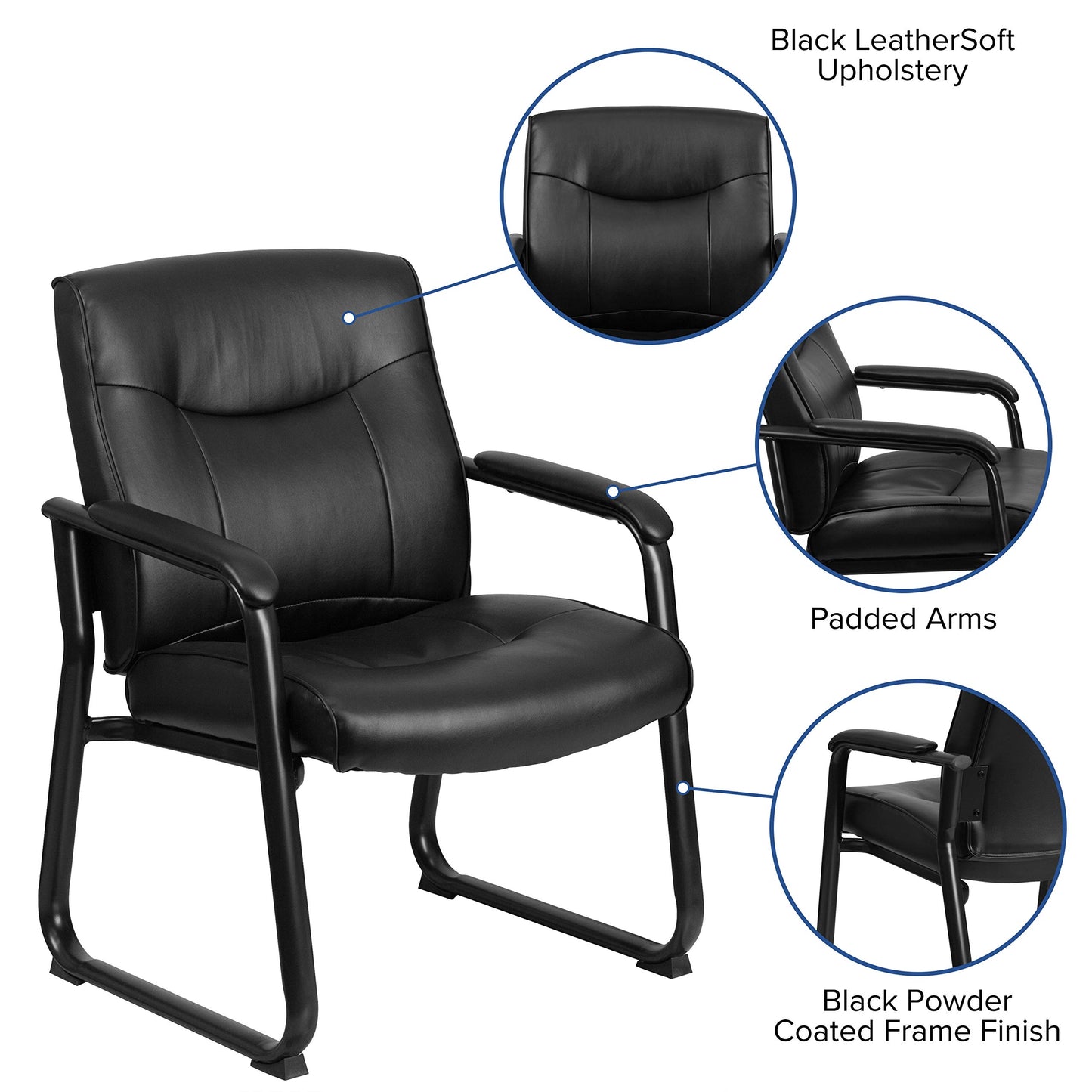 Flash Furniture Hercules Series Big & Tall LeatherSoft Executive Side Reception Chair, Padded Lobby Chair with 500-lb. Static Weight Capacity, Black