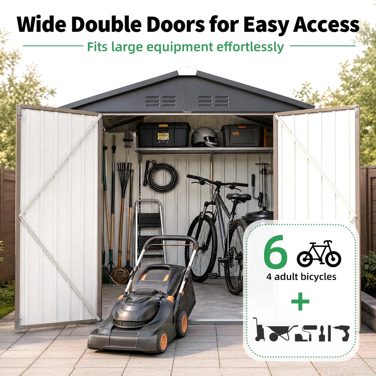 AECOJOY 6' x 8' Outdoor Metal Storage Shed, Heavy Duty Garden Tool Shed with Lockable Double Hinged Door, Small Lawn Mower & Bike Storage Shed for Backyard, Patio - Gray