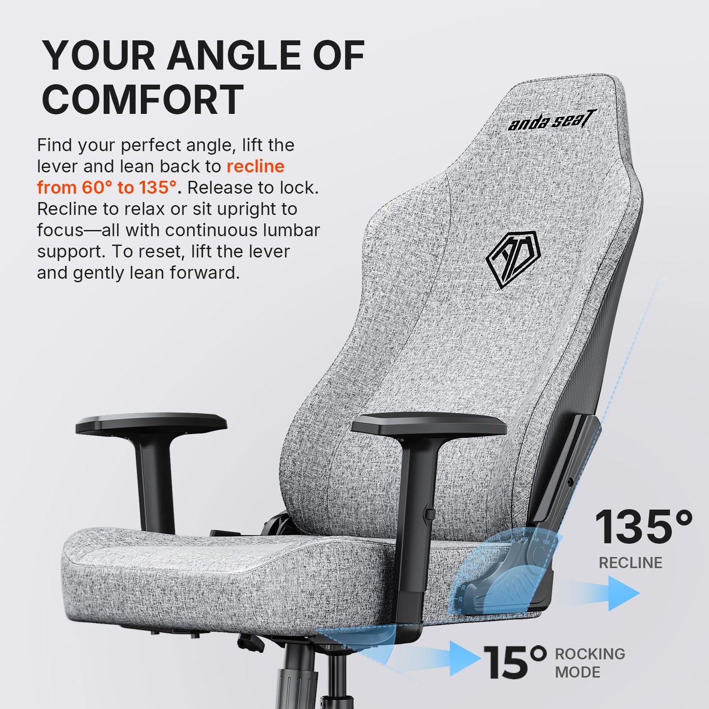 Anda Seat MANA Gaming Chair for Adults - Ergonomic Gray Fabric Game Chairs with Adjustable Armrest, Comfortable Office Chair with Lumbar Support, Heavy Duty Wide Computer Seat for Home & Work