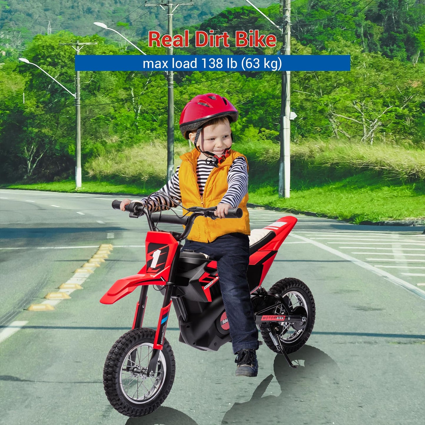 24V Electric Dirt Bike for Kids - 13.6MPH Fast Speed Motorcycle for Kids with 250w Motor and Air-Filled Tires