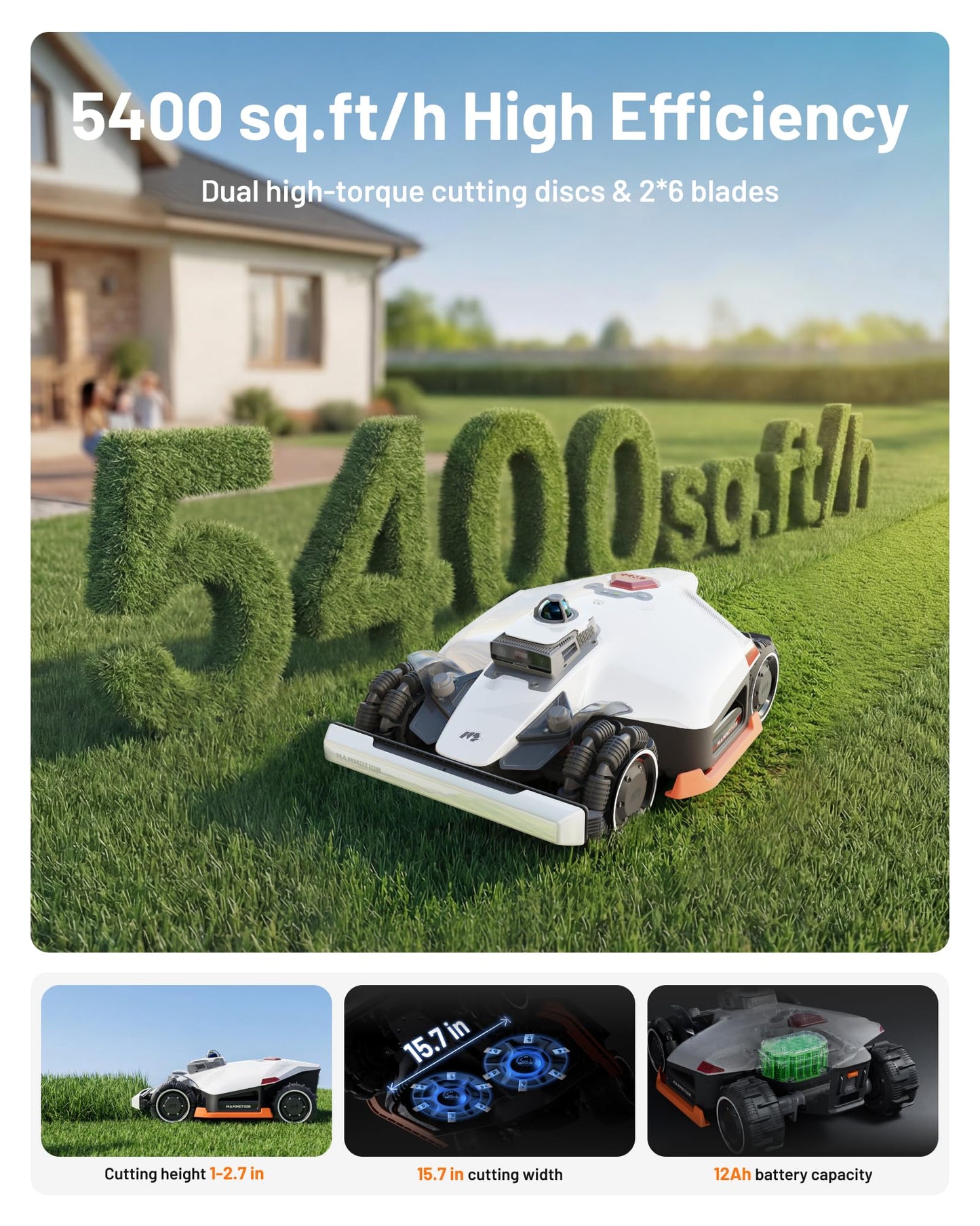 Mammotion LUBA 3 AWD 3000 Robot Lawn Mower, Perimeter Wire Free for 0.75 Acre, 360° LiDAR+NetRTK+AI Vision, All-Wheel-Drive for 80% Slopes, 30 Multi-Zone Management, Cutting Height 1.0"-2.7"