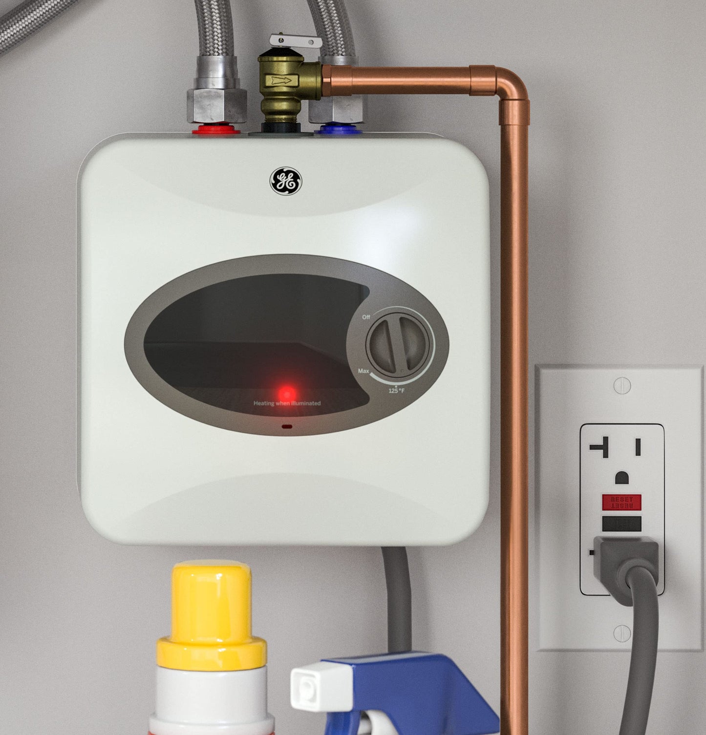 GE Appliances 6 Gallon, Versatile Mini Tank Electric Water Heater with Adjustable Thermostat, Easily Installs Under Sink, 120v, GE06P08BAW