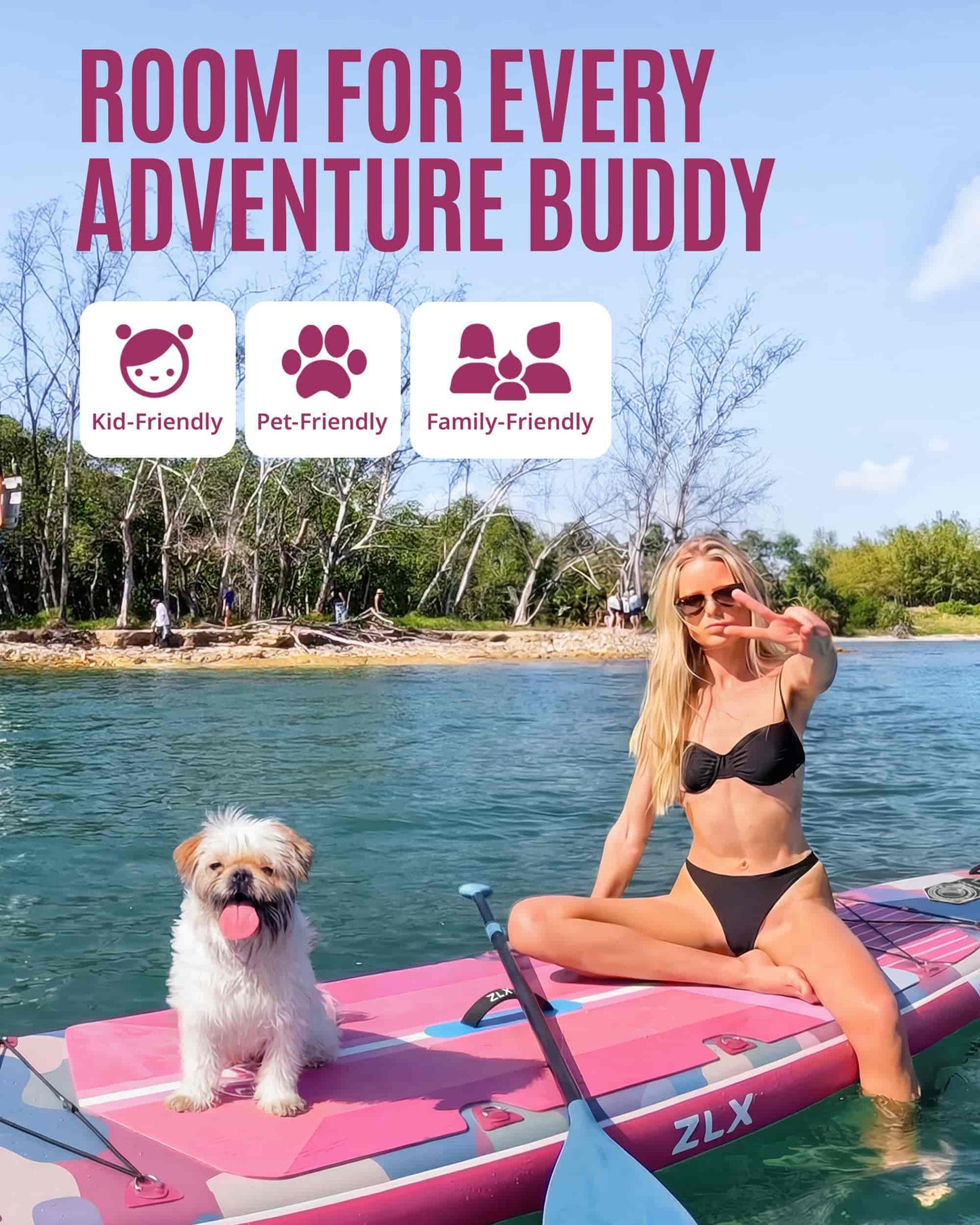 ZLX 11'6"x35" Ultra Wide Inflatable Stand Up Paddle Board | Stable Non-Slip Deck Pad, Unique Fin System, Premium SUP Accessories & Backpack - Upgraded Pump for Adults, All Skill Levels