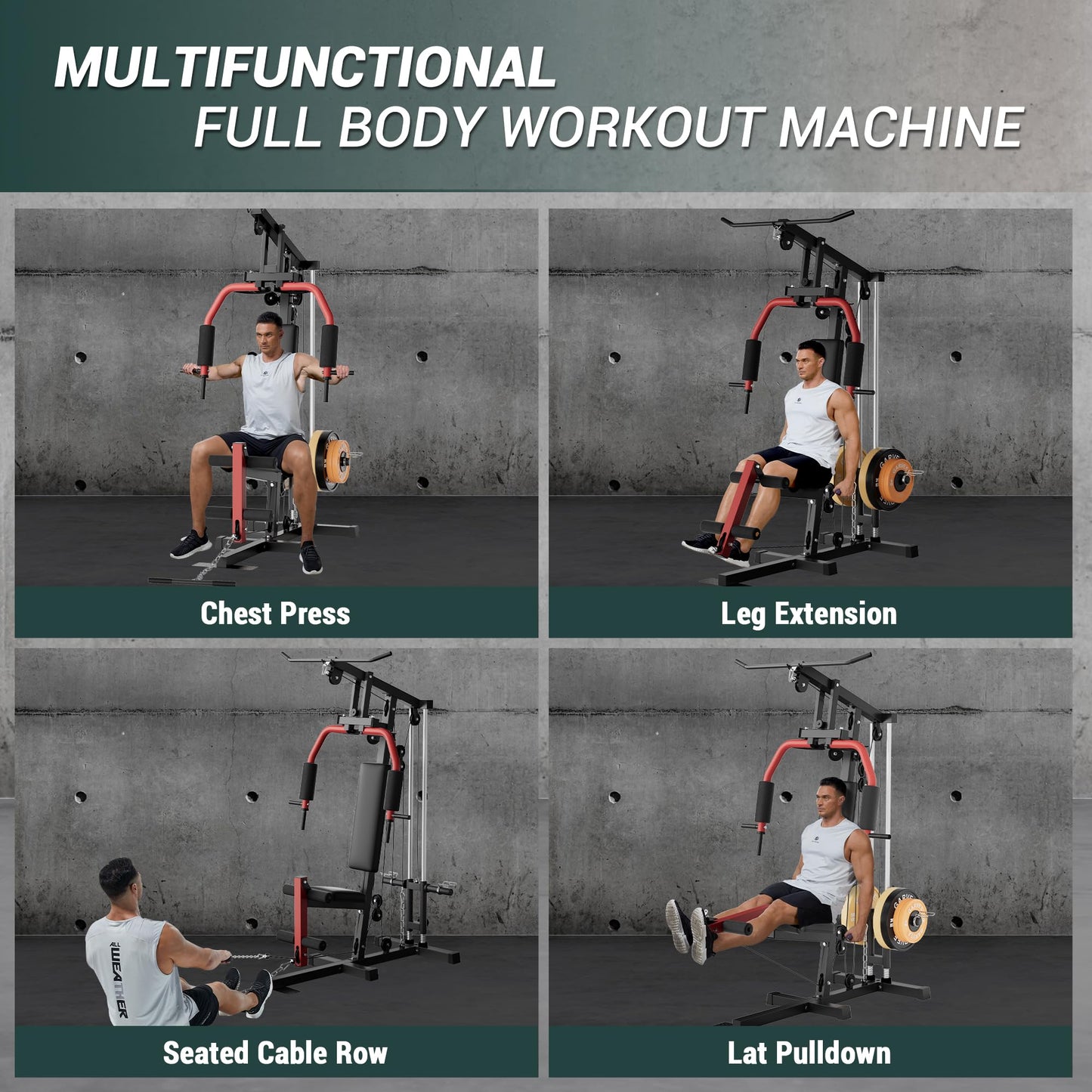 Multifunctional Home Gym Equipment - 300LB Capacity All-in-one Workout Station with Cable Pulley System, LAT Pulldown, Chest Press & Leg Extension for Full Body Strength Training