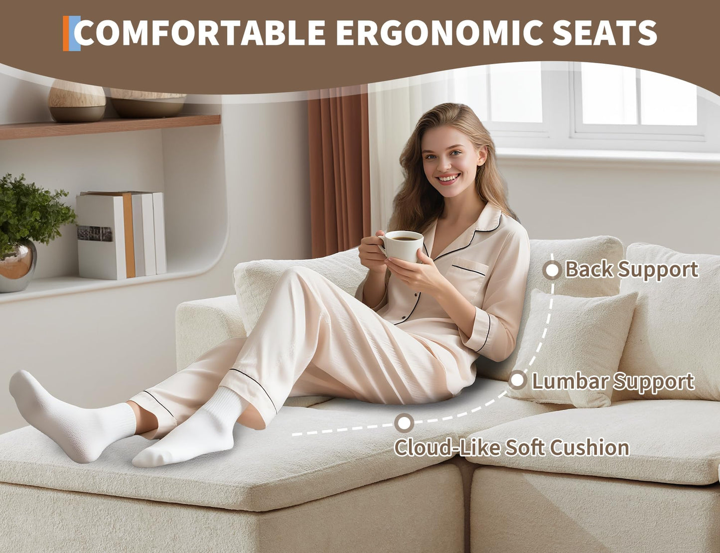Garvee Cloud Boneless Couch with Ottoman 110" Convertible L Shaped Modular Sectional Sofa with Chaise Deep Seating Chenille Fabric High-Density Memory Foam Pillows for Living Room