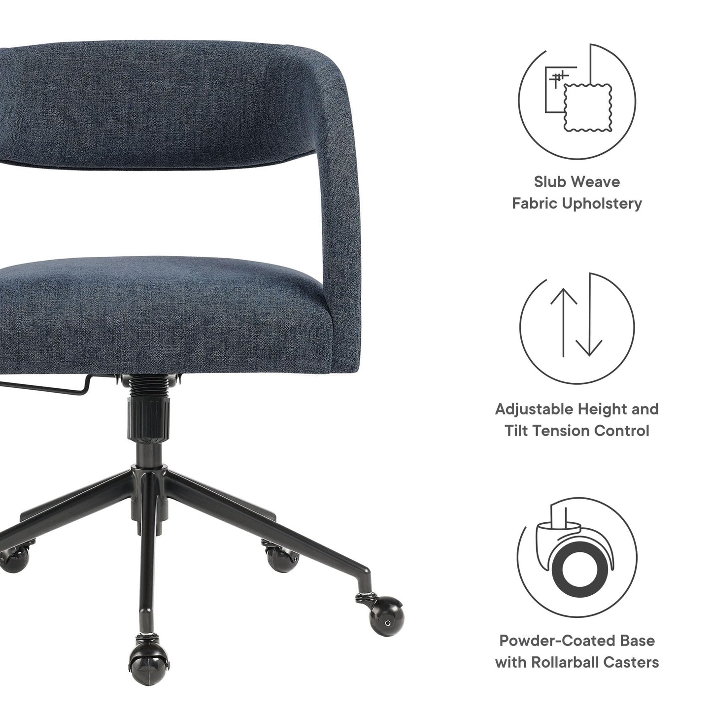 Modway Pinnacle Upholstered Office Chair in Slate Blue Slub Weave Fabric – Adjustable Height Barrel Office Armchair with Rolling Wheels – Home Office, Study, or Bedroom Desk Chair