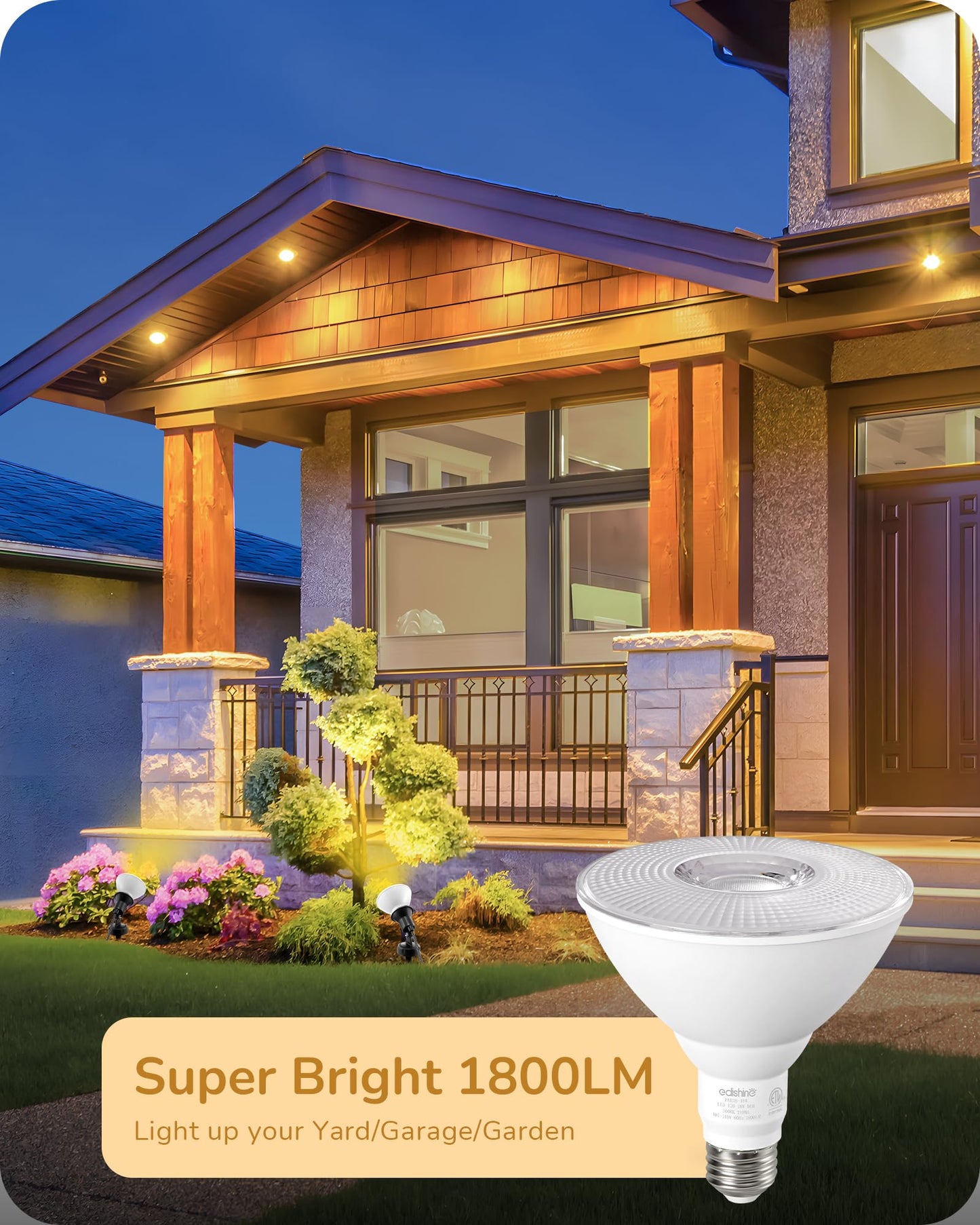 EDISHINE Christmas PAR38 Blue LED Flood Light Bulbs, Dimmable, 18W (120W Equivalent), E26 Base, ETL Listed, 2 Pack