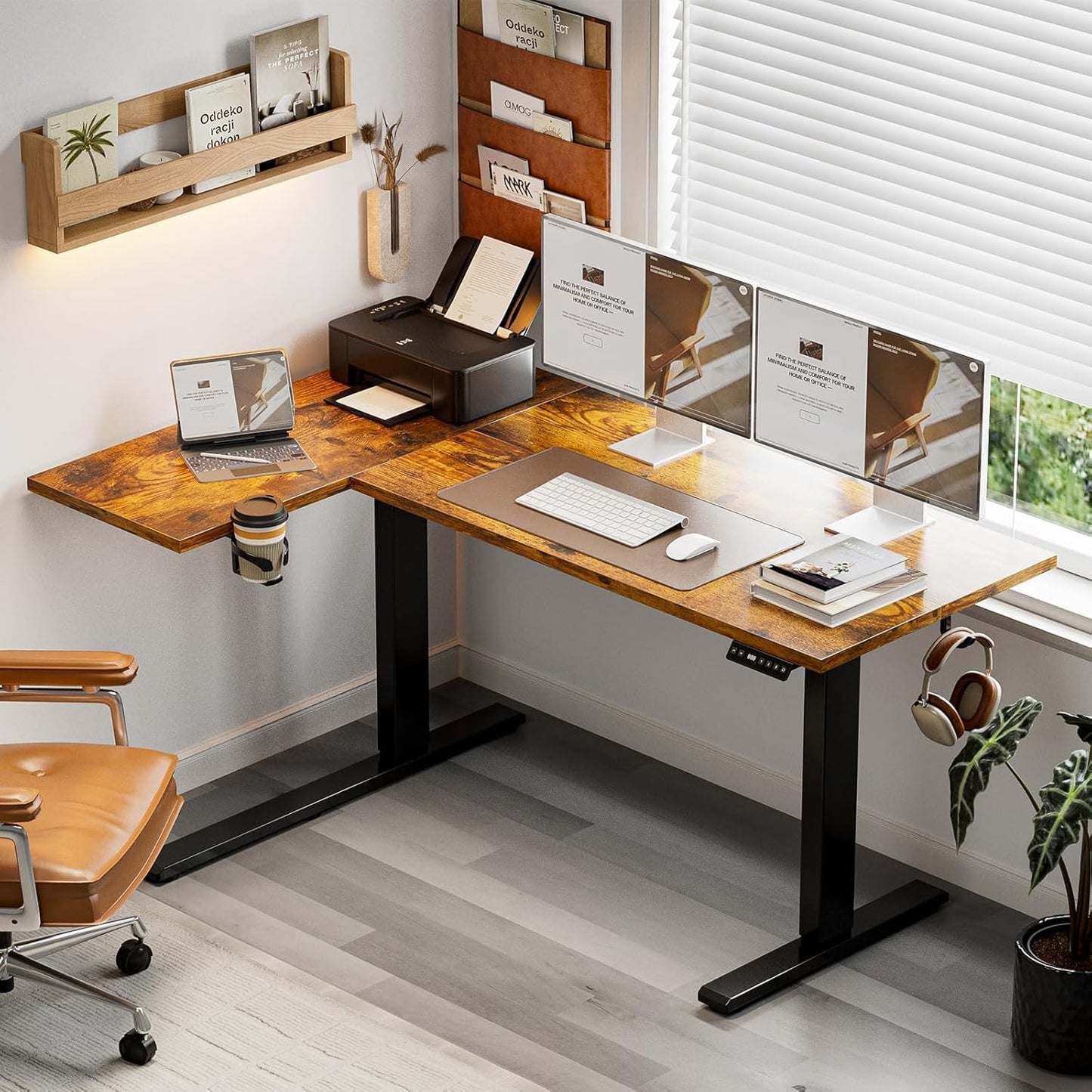 Muvai 71 Inch L Shaped Standing Desk Adjustable Height with Cable Management Tray,Gaming Electric Corner Standing Desk, Sit Stand Computer Table with Reversiable Splice Board, Rustic Brown