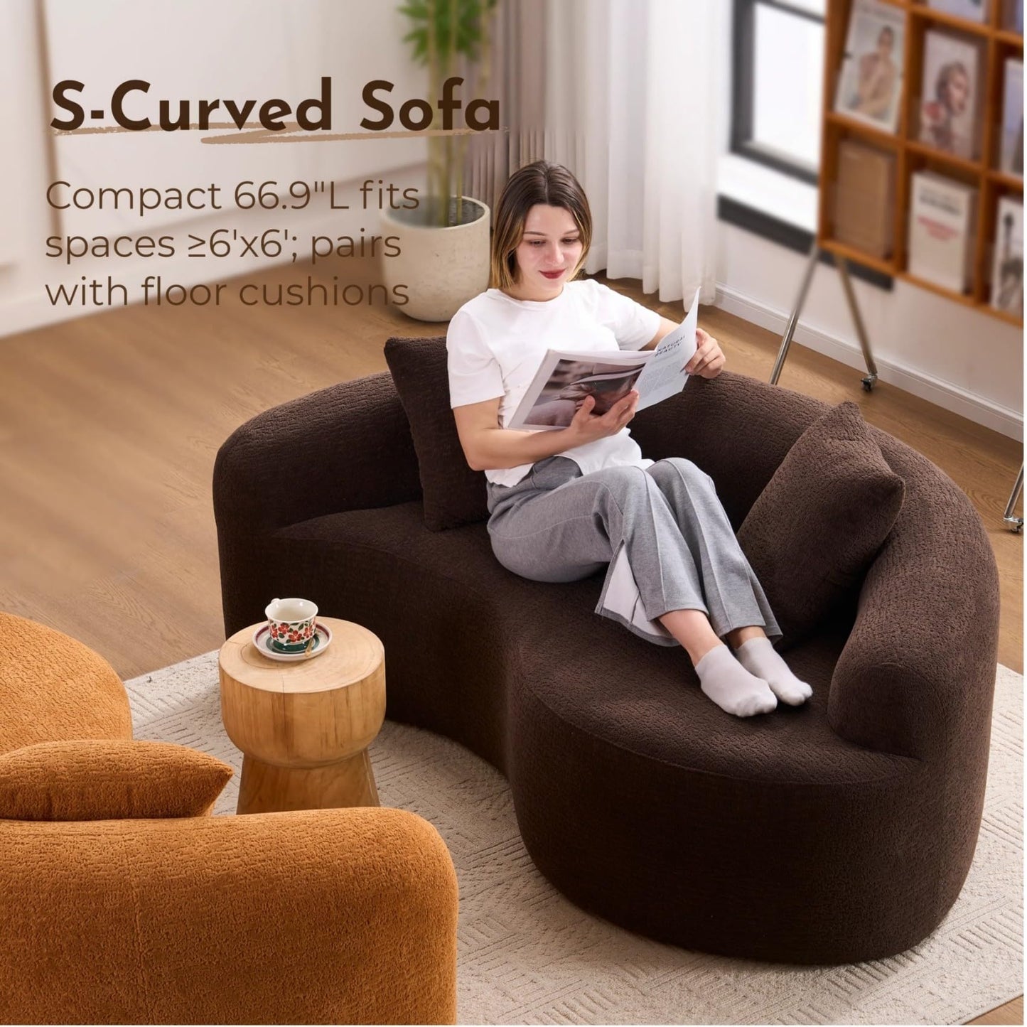 KEIKI S-Curved Loveseat Chenille Couches with 2 Pillows, Upholstered Luxury Plush Cloud Sectional Sofa for Living Room Apartment, Full Sponge Compression
