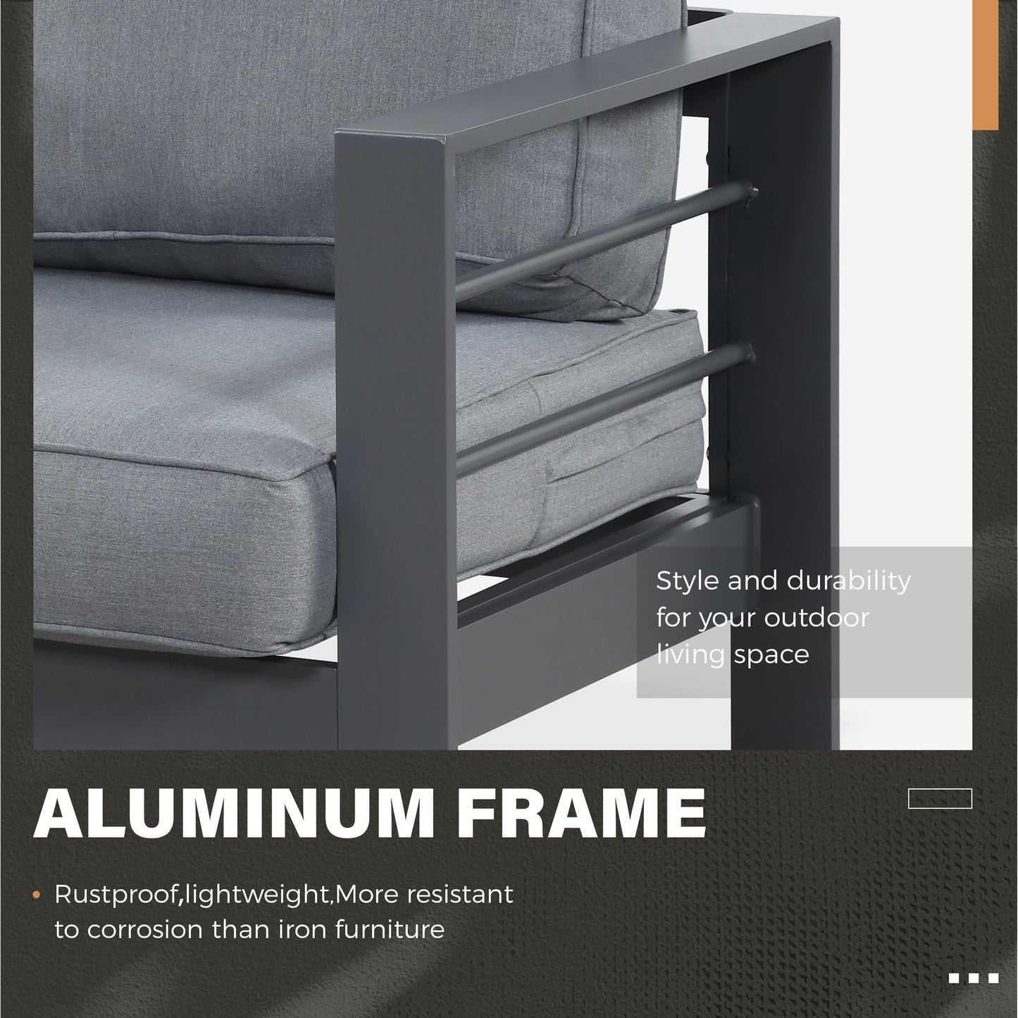 Solaste Aluminum Patio Furniture Set,5 Pieces Modern Outdoor Conversation Set Sectional Sofa with Upgrade Cushion and Dining Table, Grey