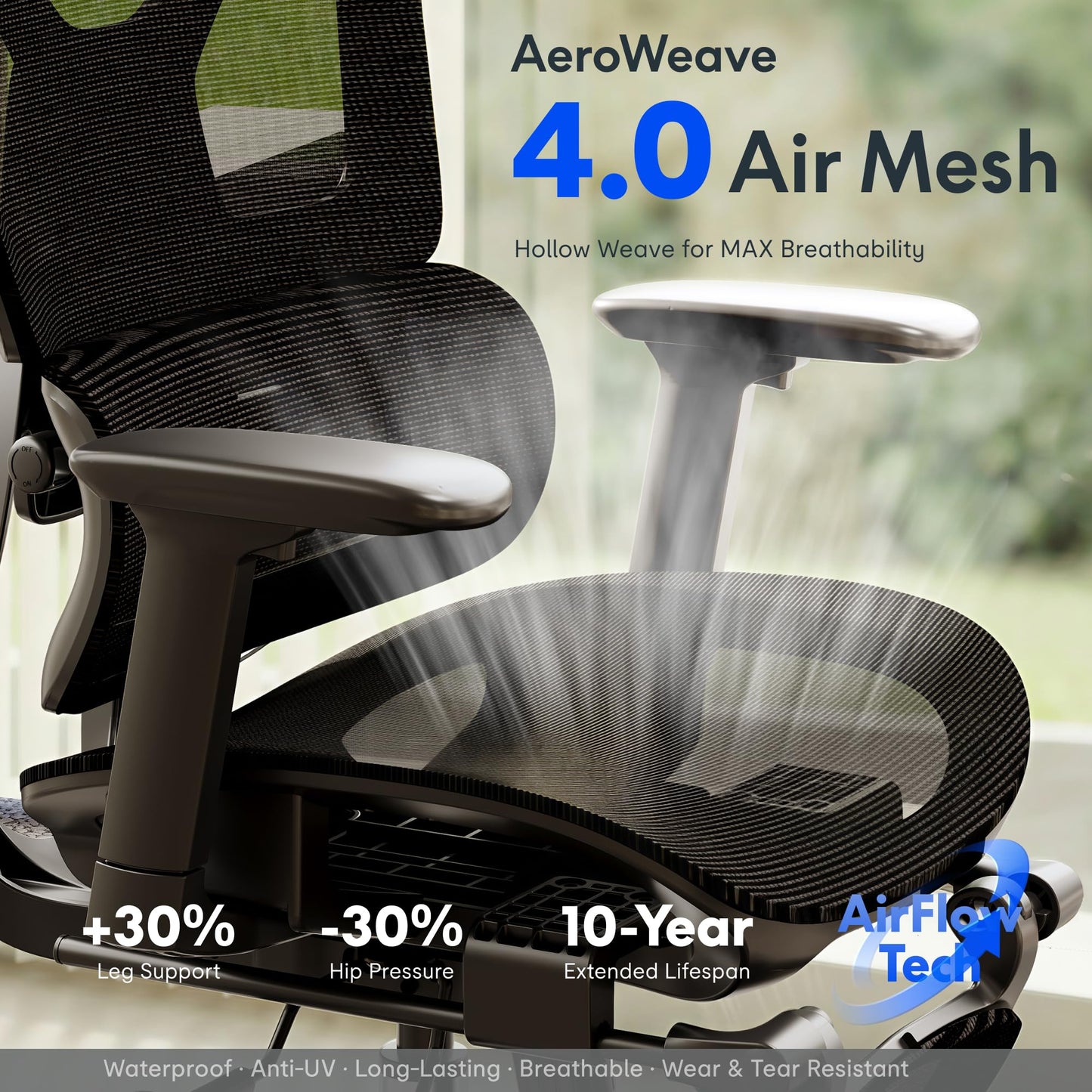 FLEXISPOT ErgoX Premium Ergonomic Office Chair with Footrest - Adjustable 3D Armrests, Dynamic Lumbar Support, Recline & Tilt Function, Mesh Seat, for Home & Office Use, Black