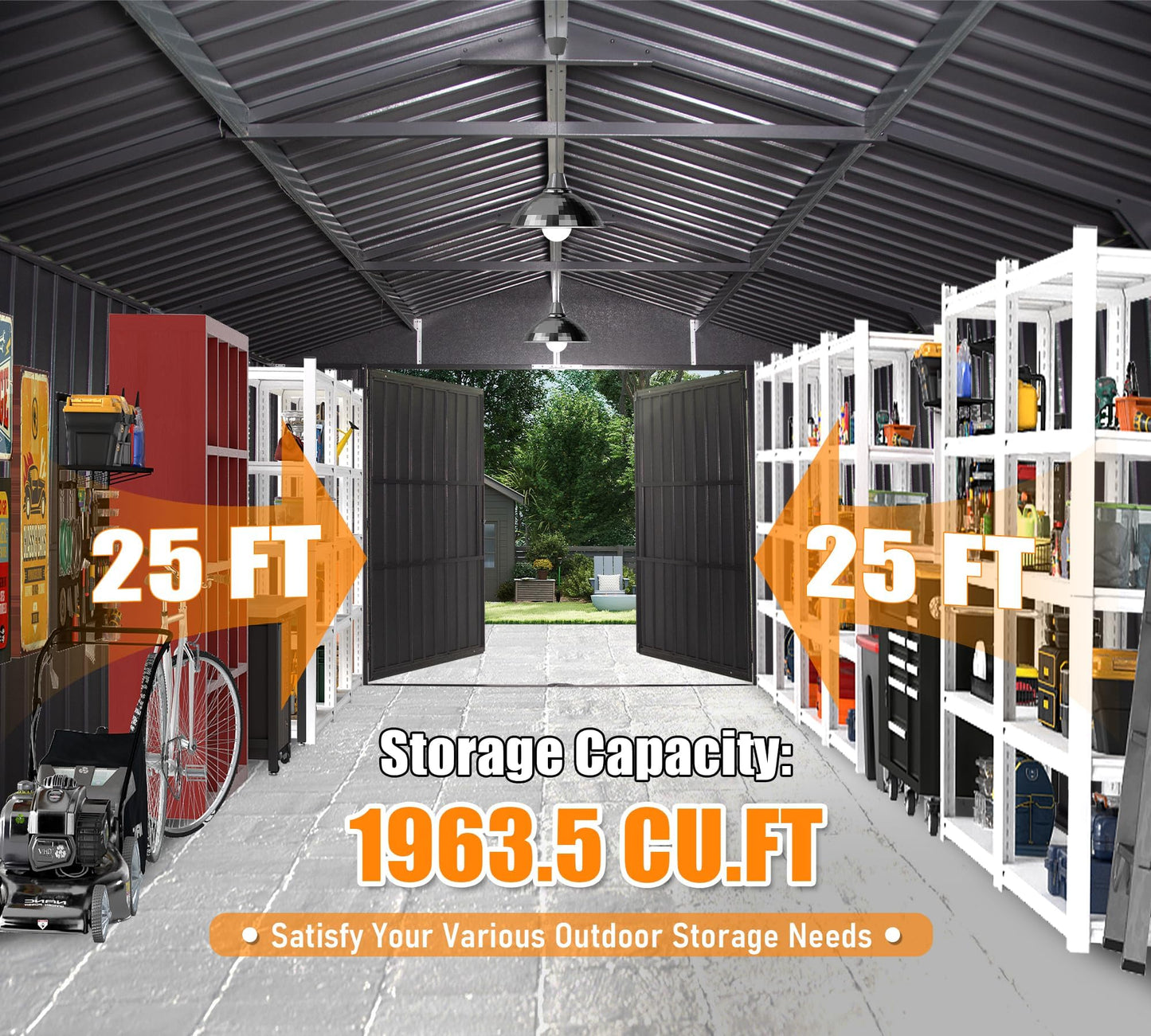 Gareinwuds 12x25FT Metal Storage Shed, a Metal Garage Shed or Heavy Duty Carport, Lockable Double Hinged Doors, Extra Large Car Shelter for Car Truck Motorcycle Lawn Equipment, Wind Resistant