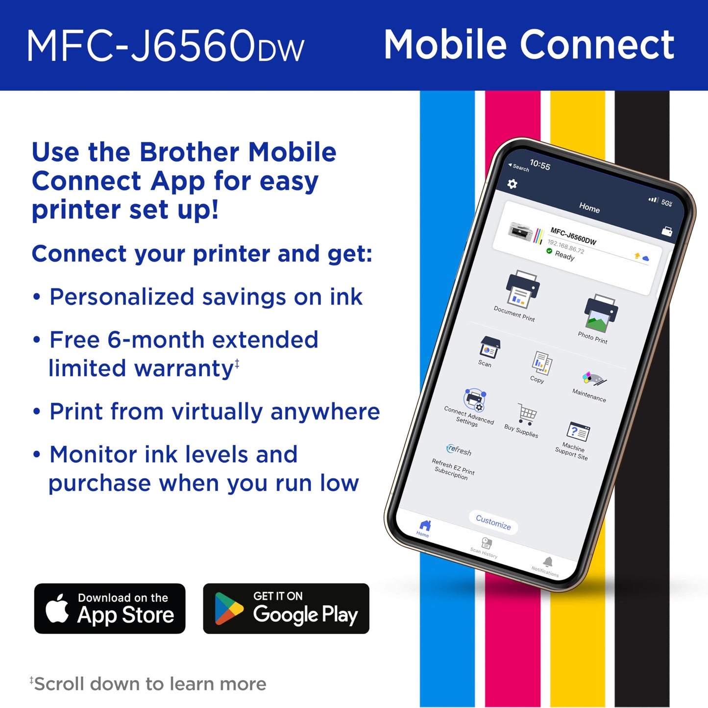 Brother INKvestment 6560 Wireless Color Inkjet All-in-One Printer with 11”x17” Capabilities and 2.7” Color Touchscreen | Includes Refresh Subscription Trial(1) (MFC-J6560DW)