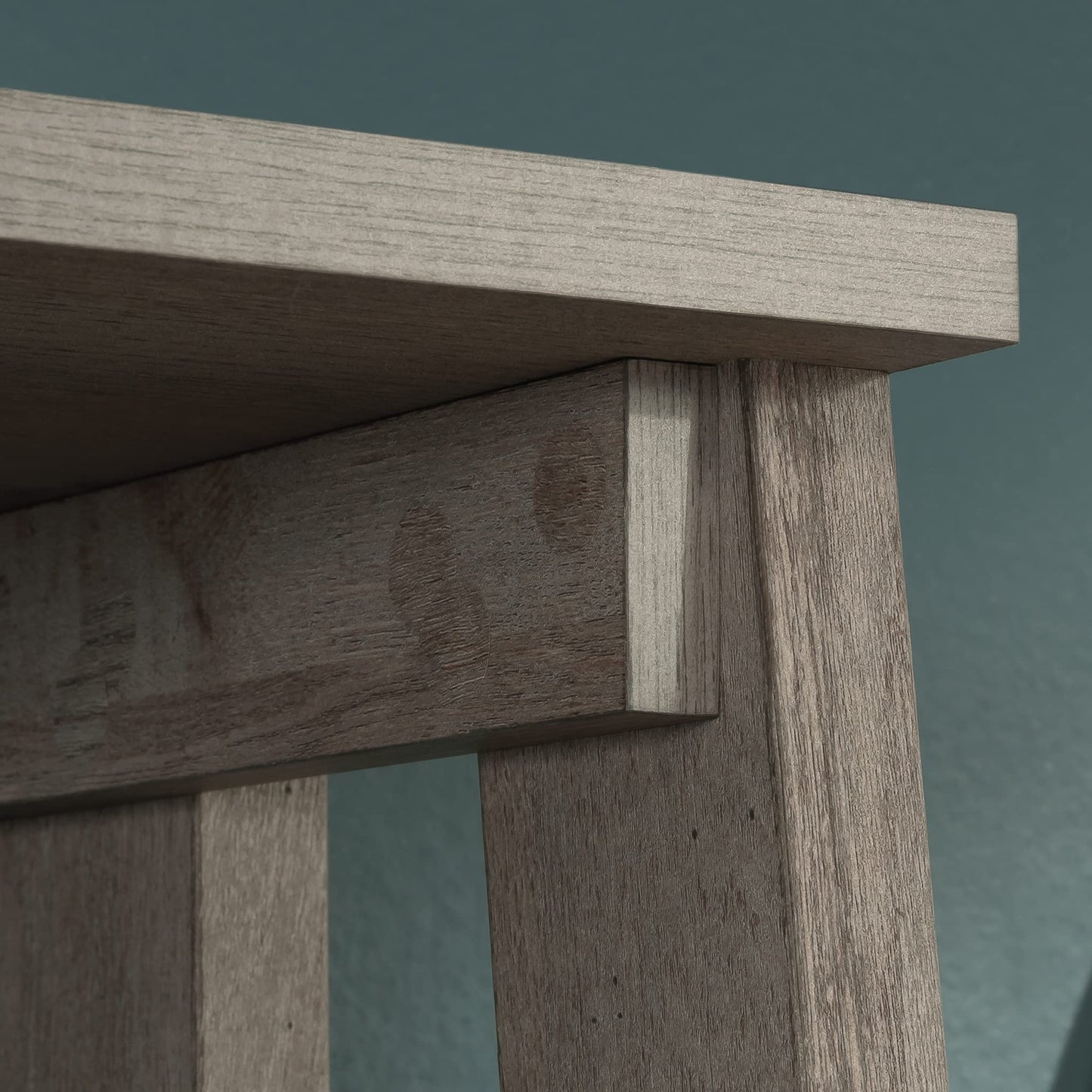 Sauder Ladder Bookshelf 5 Tier Trestle Ladder Shelf Wooden Bookcase, in Mystic Oak