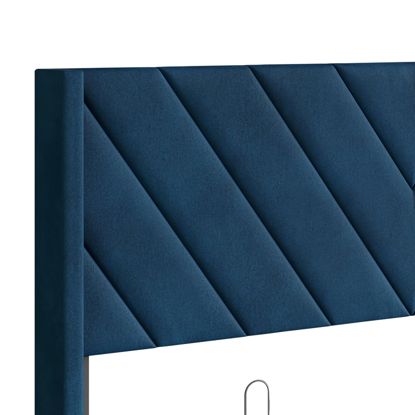 Castle Place Queen Wingback Velvet Upholstered Lift-Up Storage Platform Bed with Hidden Storage and V-Shape Stitching, Navy Blue