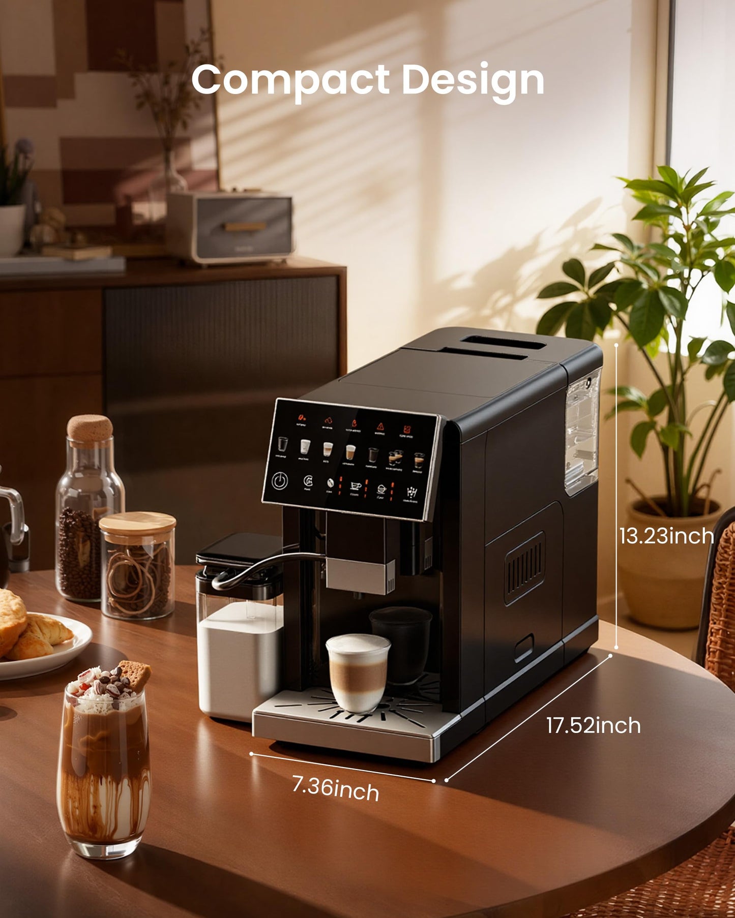 ICEVIVAL Fully Automatic Espresso Machine with Grinder, 20 Bar Coffee Maker with Milk Frother, Touchscreen Espresso Machine for Cappuccino, Latte & Americano, 15 Grind Settings, Self-Cleaning (Black)