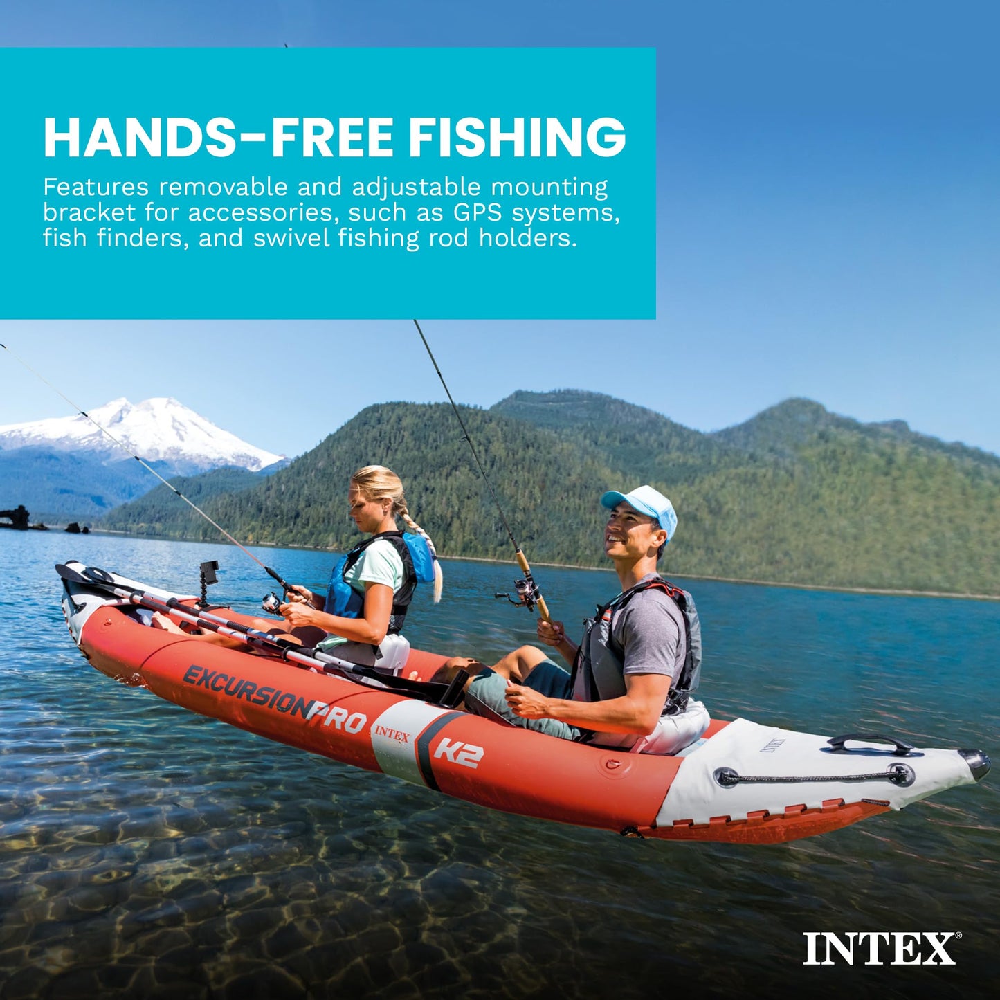 INTEX 68309EP Excursion Pro K2 Inflatable Kayak Set: Includes Deluxe 86in Kayak Paddles and High-Output Pump – SuperTough PVC – Adjustable Bucket Seat – 2-Person – 400lb Weight Capacity