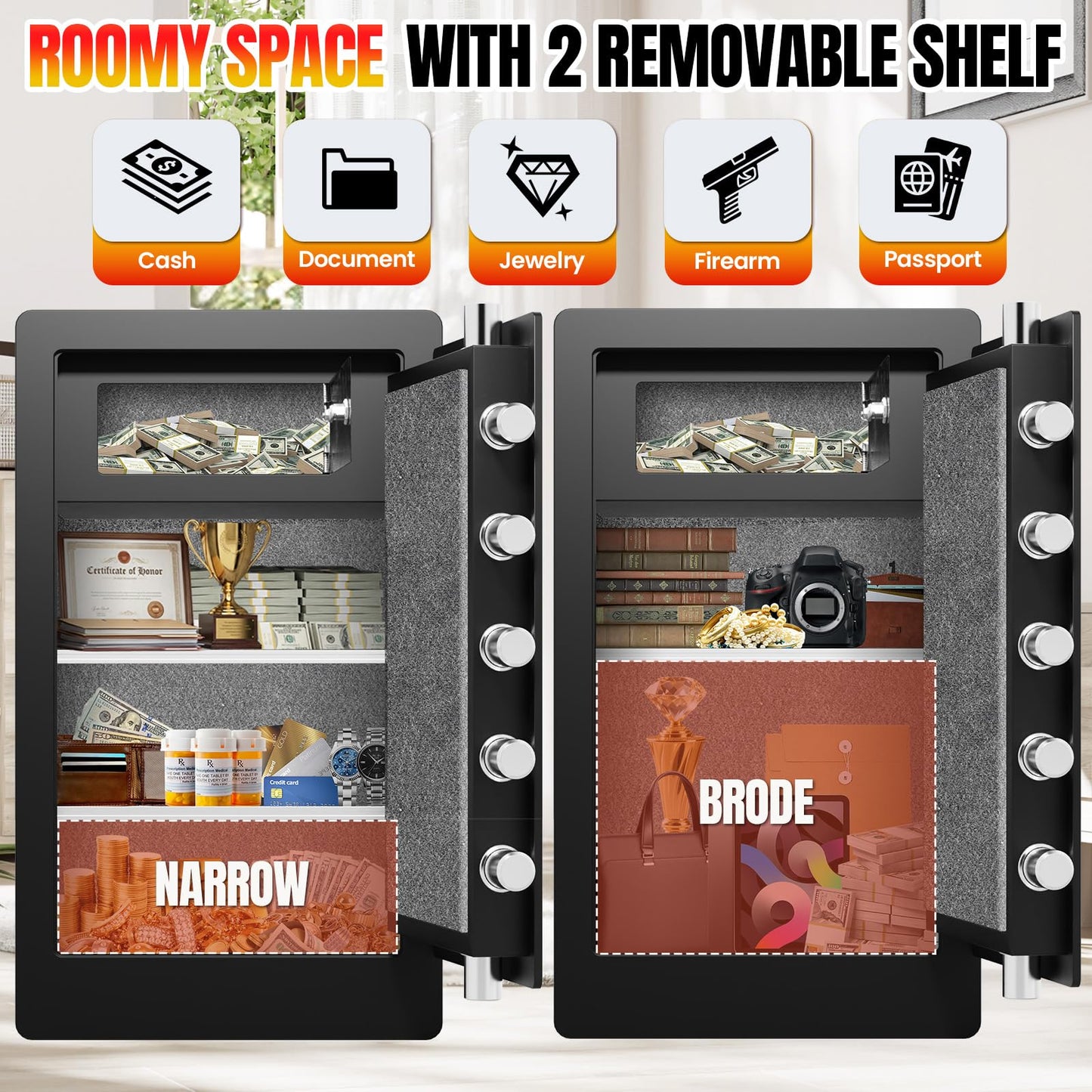 [𝟐𝟎𝟐𝟔] [𝟏𝐇 𝟏𝟕𝟎𝟎°𝐅][6.6 𝐂𝐮 𝐅𝐭] Fire Proof Safe for Home Documents, [60 𝐋𝐛𝐬] Large Heavy Duty Biometric Safe Box with Fingerprint & Keypad, Fireproof Safes with Anti-Theft Alarm