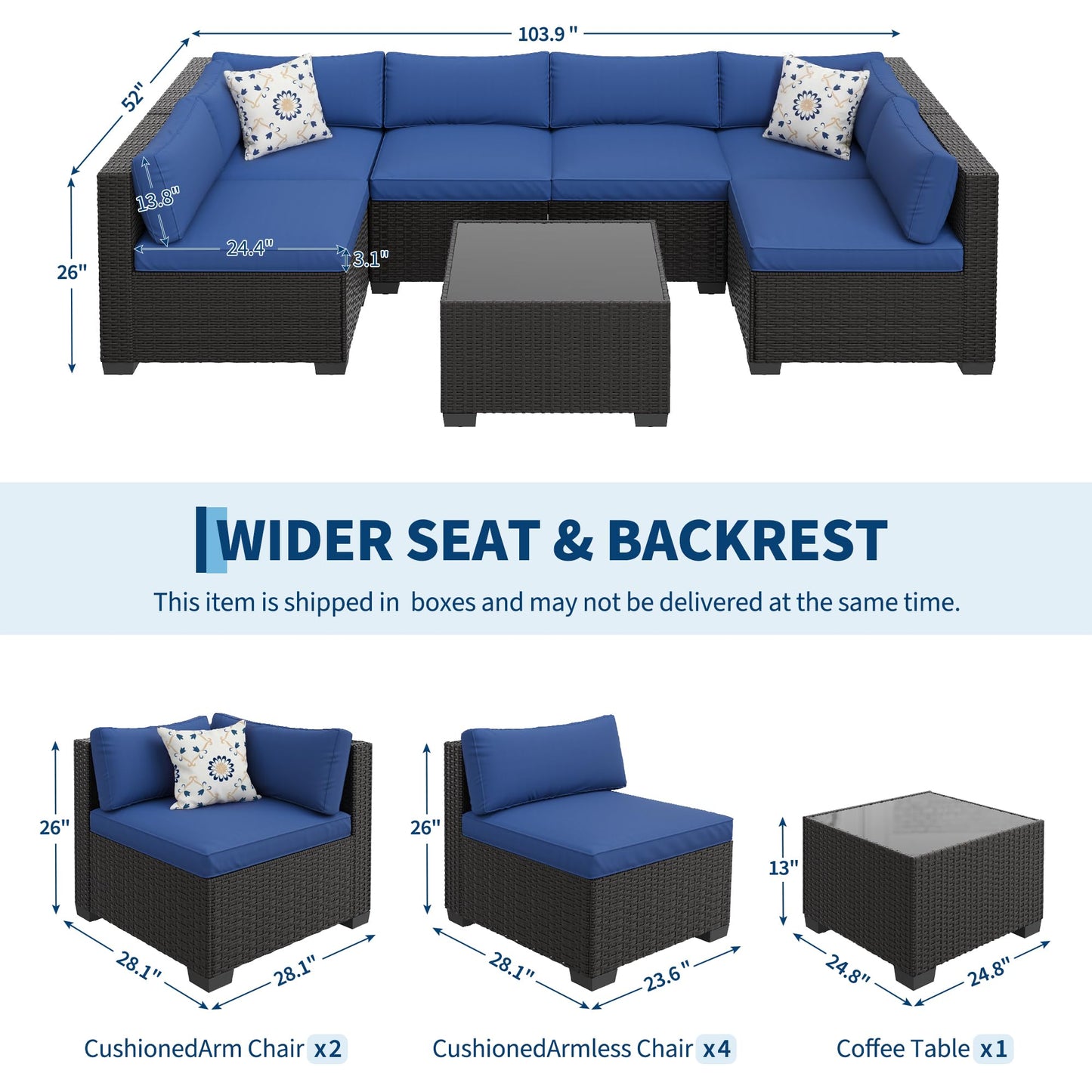 Patio Furniture Sets, 7-Piece Outdoor Sectional Sofa Set with Storage Table & Ottoman, All-Weather PE Wicker Conversation Set for Patio, Backyard & Poolside