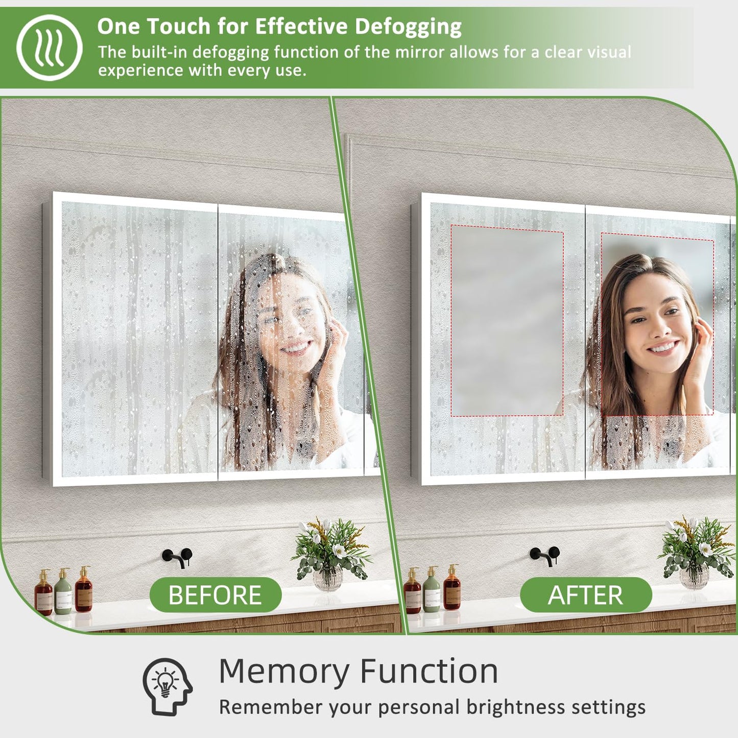 GUIQIYANG Medicine Cabinet with Lights, Bathroom LED Mirror Cabinet with Storage, Anti-Fog & 3 Color Lights, Recessed or Wall Mounted (60X32 in)